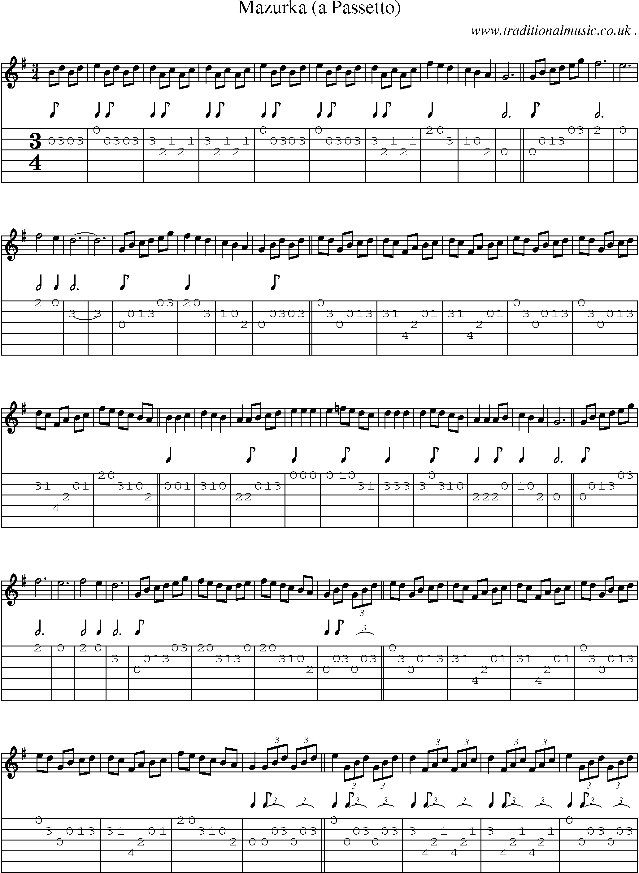 Sheet-Music and Guitar Tabs for Mazurka (a Passetto)