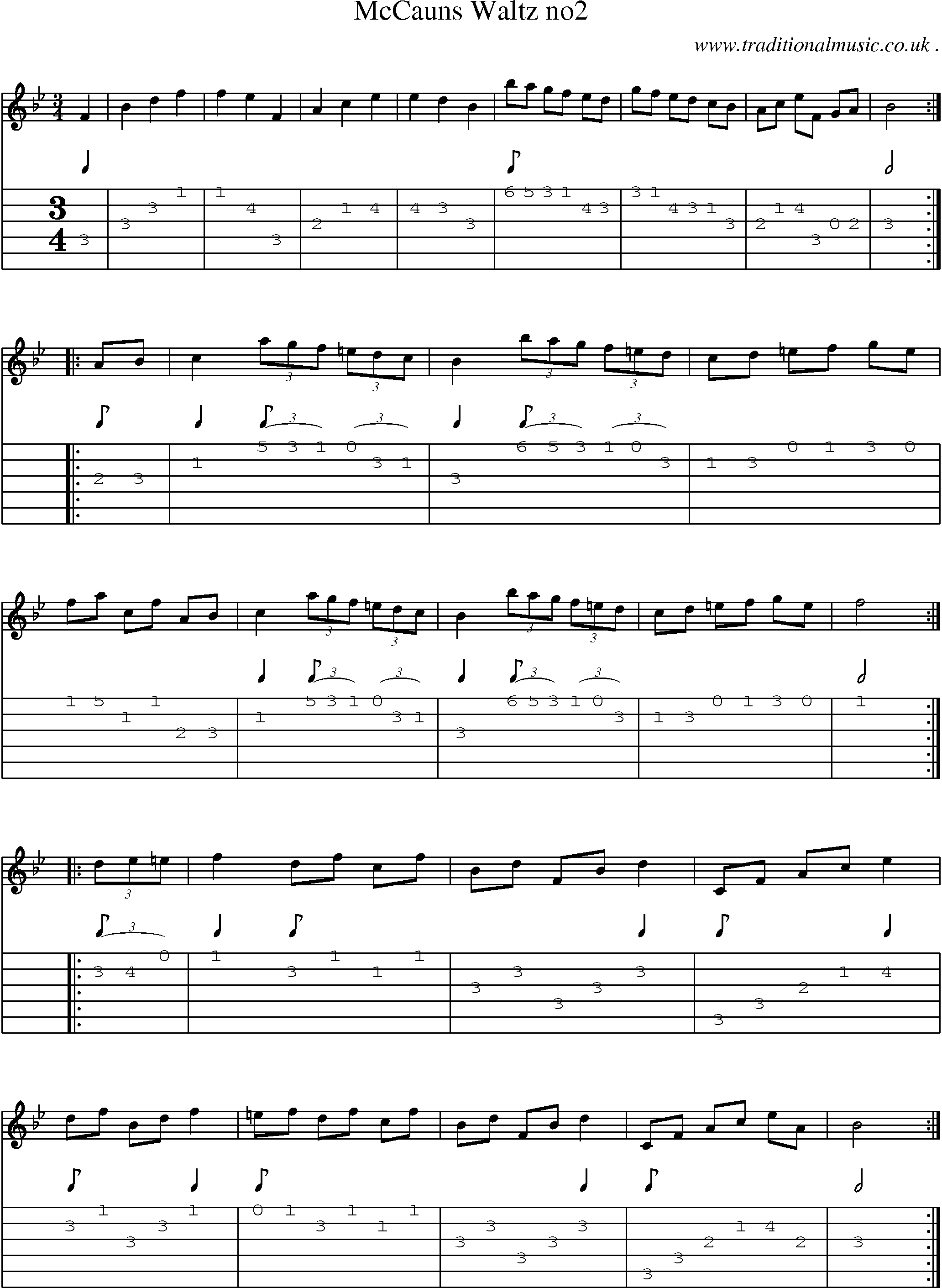 Sheet-Music and Guitar Tabs for Mccauns Waltz No2