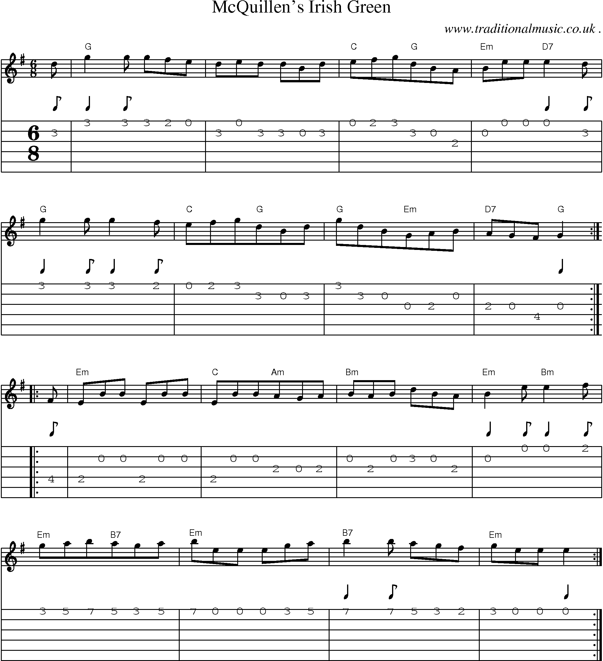 Sheet-Music and Guitar Tabs for Mcquillens Irish Green