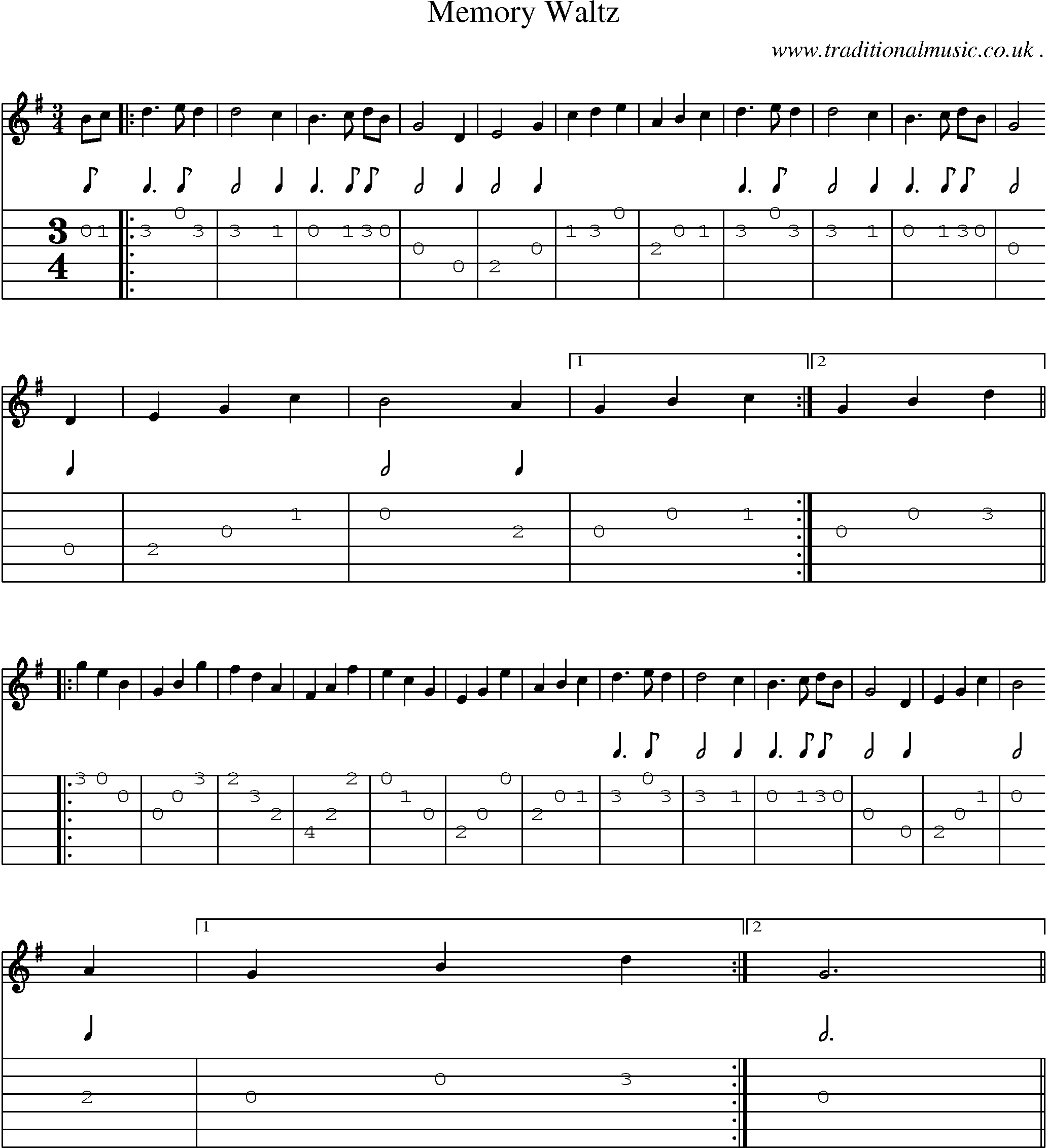 Sheet-Music and Guitar Tabs for Memory Waltz