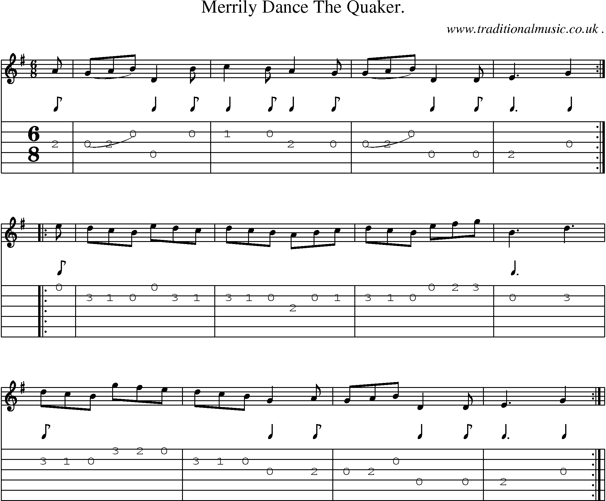 Sheet-Music and Guitar Tabs for Merrily Dance The Quaker