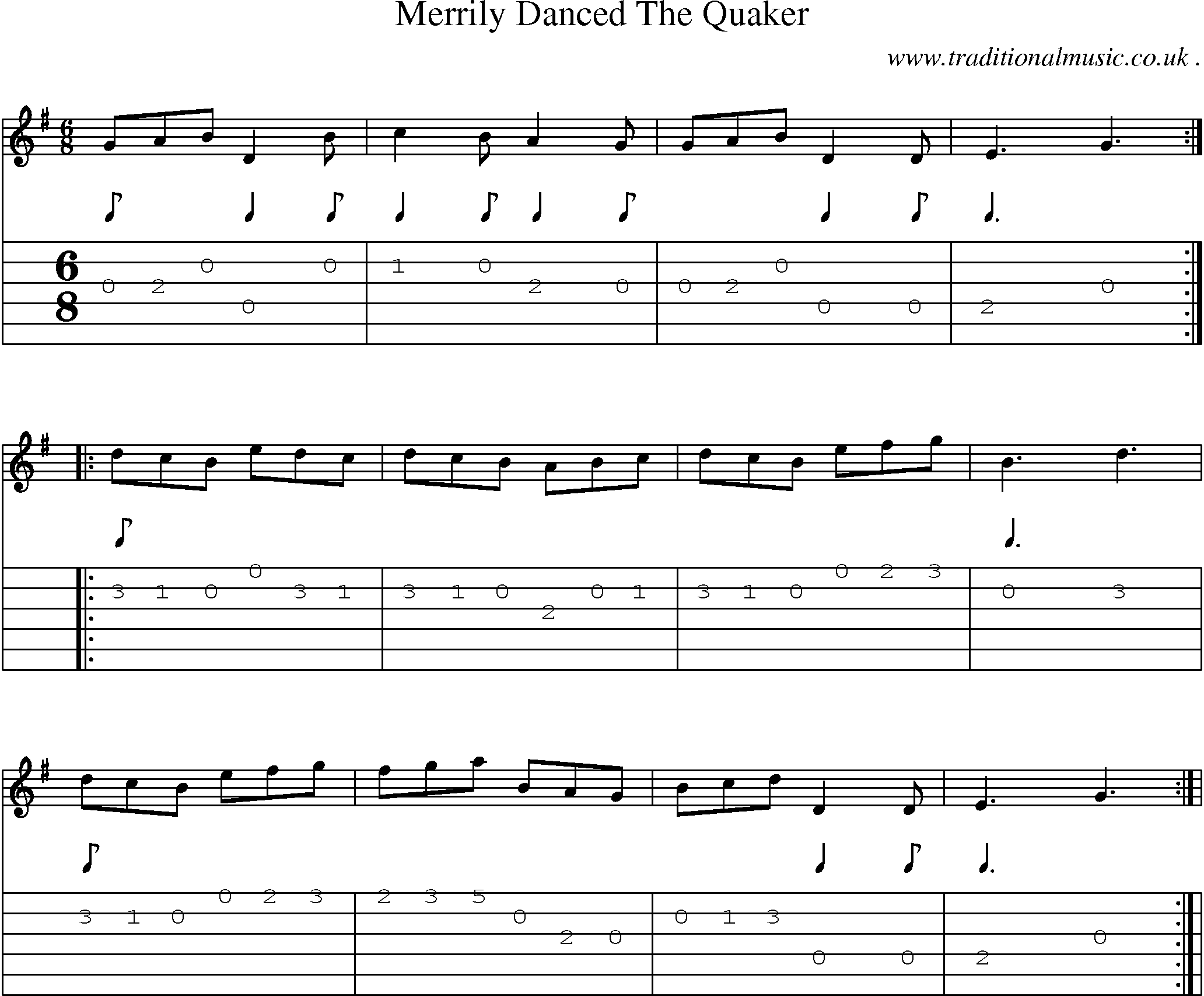Sheet-Music and Guitar Tabs for Merrily Danced The Quaker