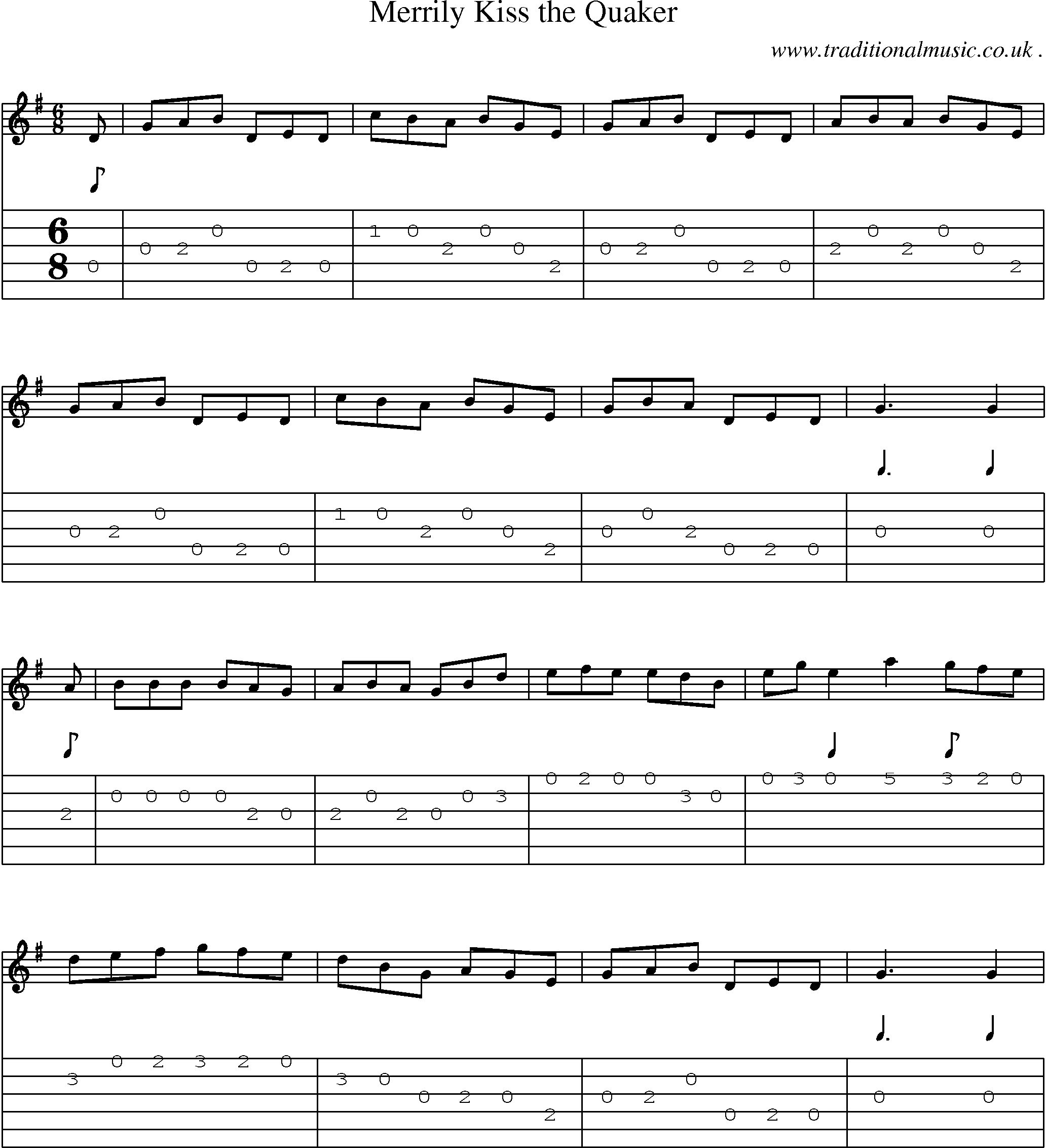Sheet-Music and Guitar Tabs for Merrily Kiss The Quaker