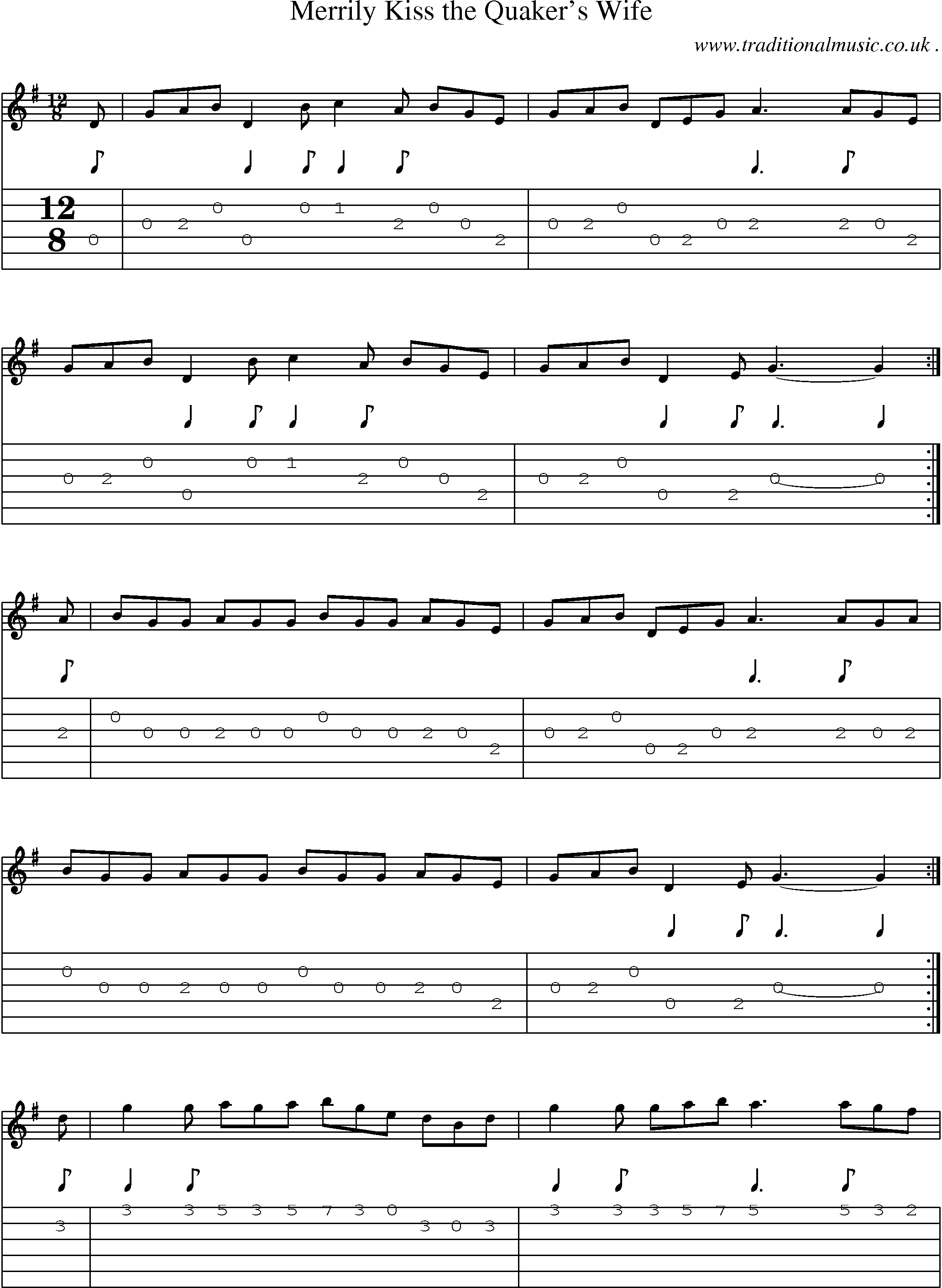Sheet-Music and Guitar Tabs for Merrily Kiss The Quakers Wife