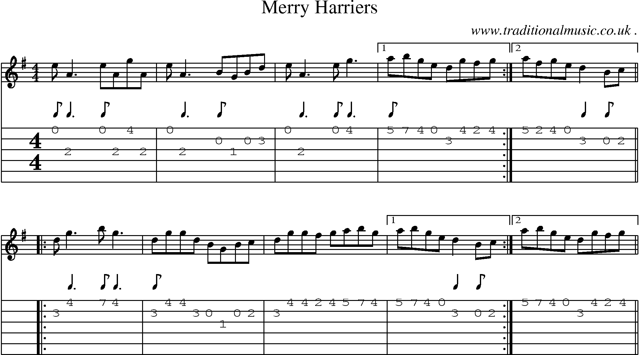Sheet-Music and Guitar Tabs for Merry Harriers