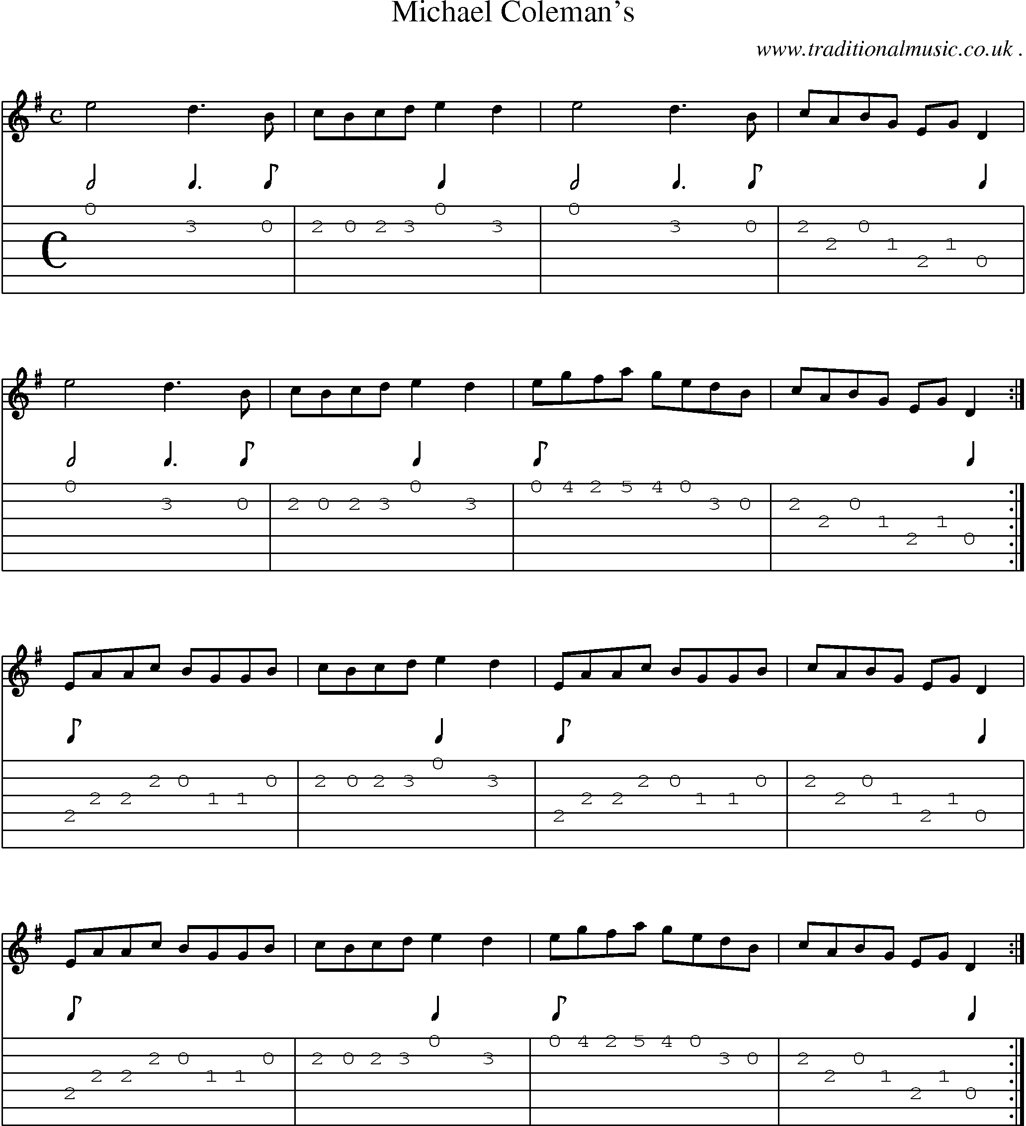 Sheet-Music and Guitar Tabs for Michael Colemans