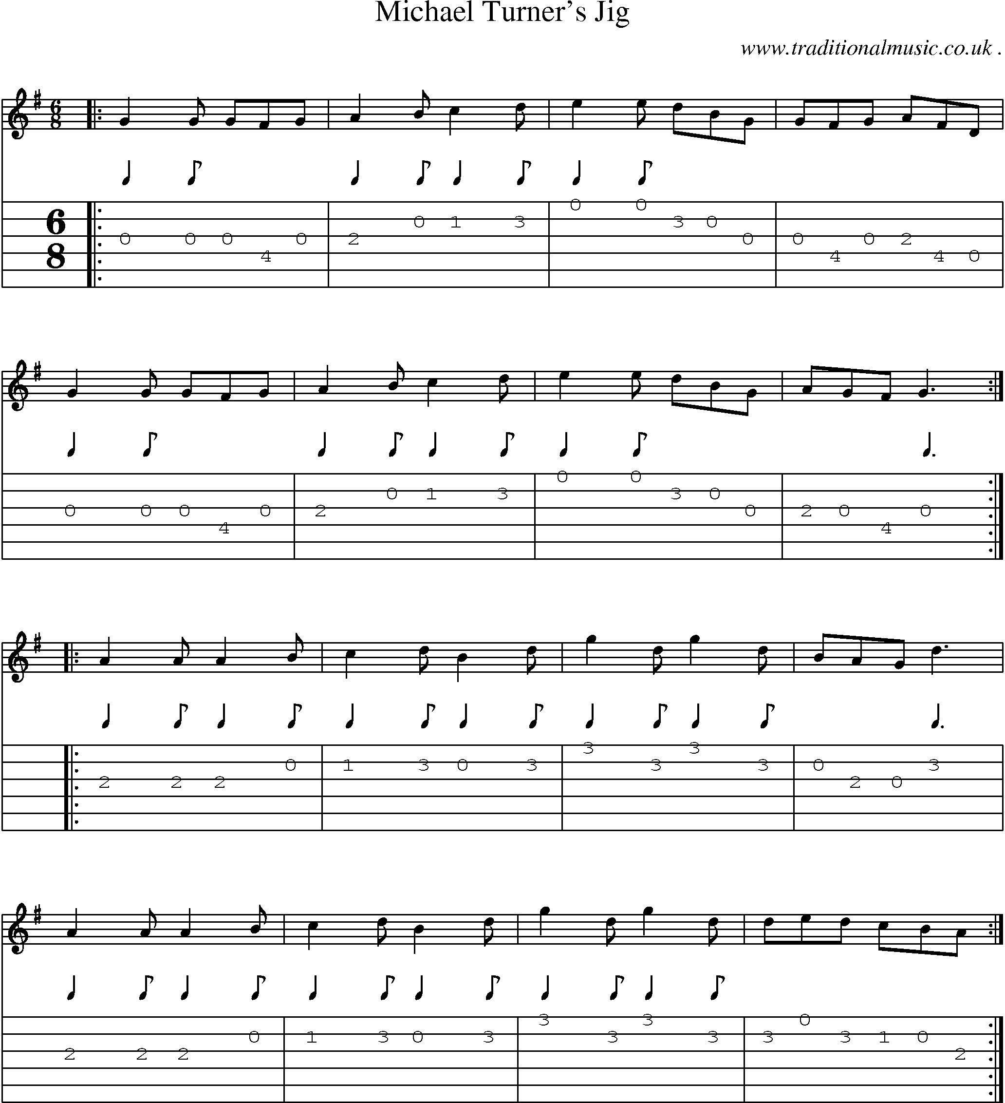 Sheet-Music and Guitar Tabs for Michael Turners Jig