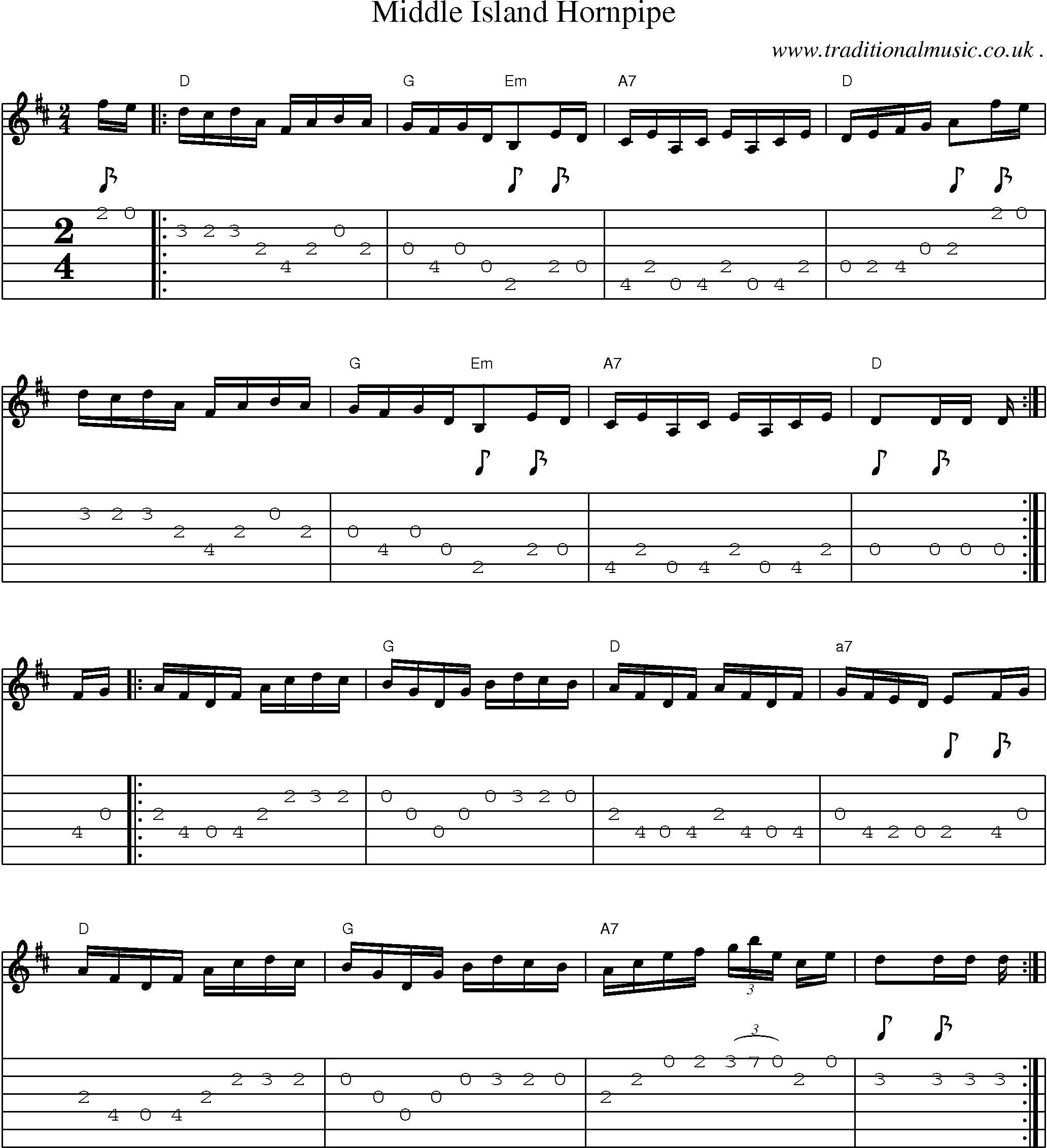 Sheet-Music and Guitar Tabs for Middle Island Hornpipe