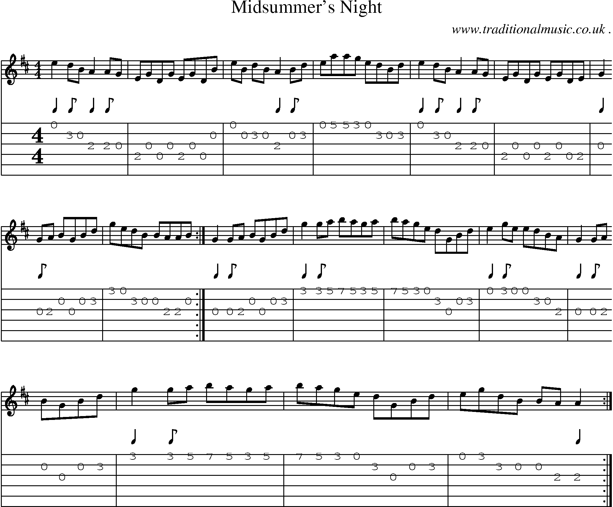 Sheet-Music and Guitar Tabs for Midsummers Night