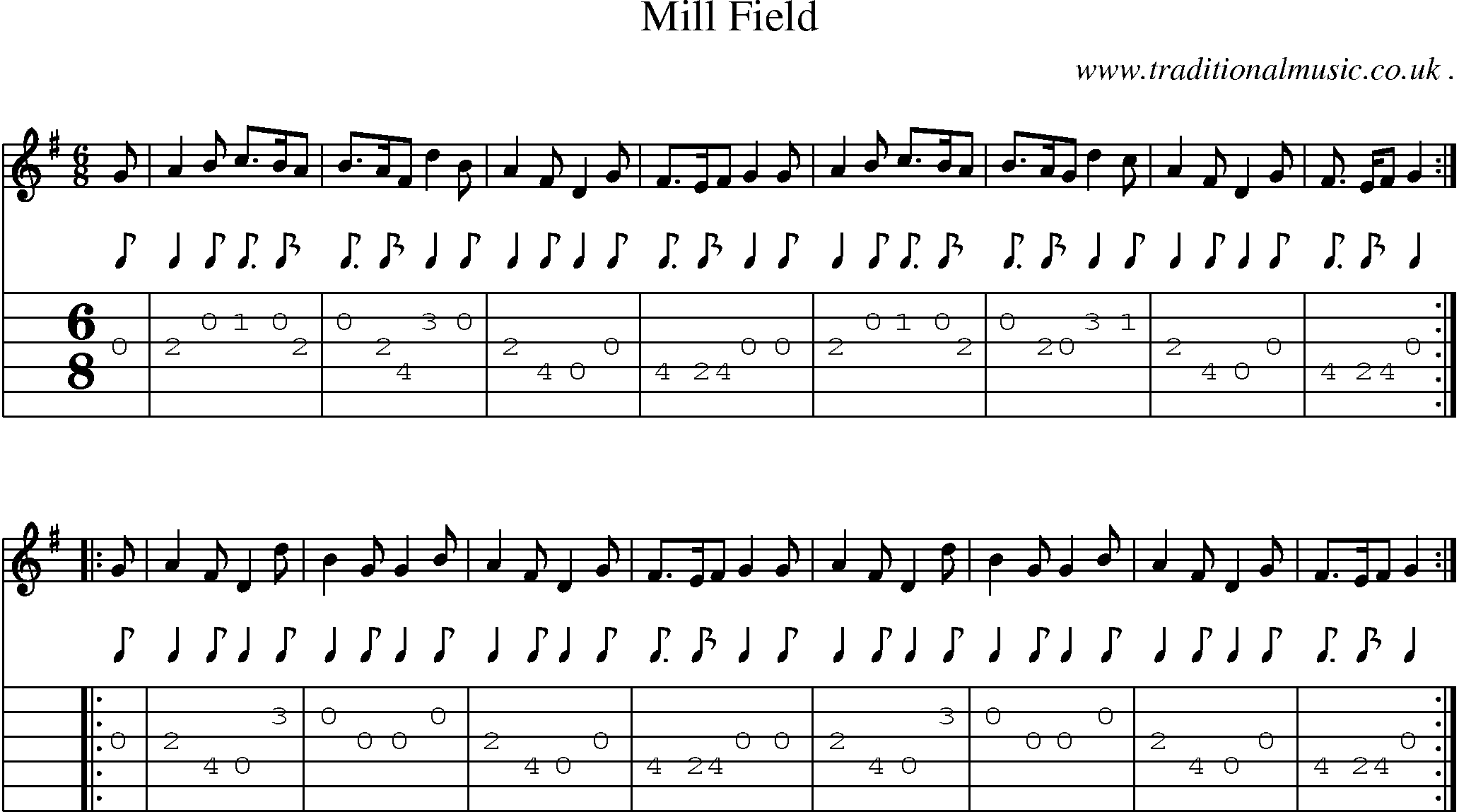 Sheet-Music and Guitar Tabs for Mill Field