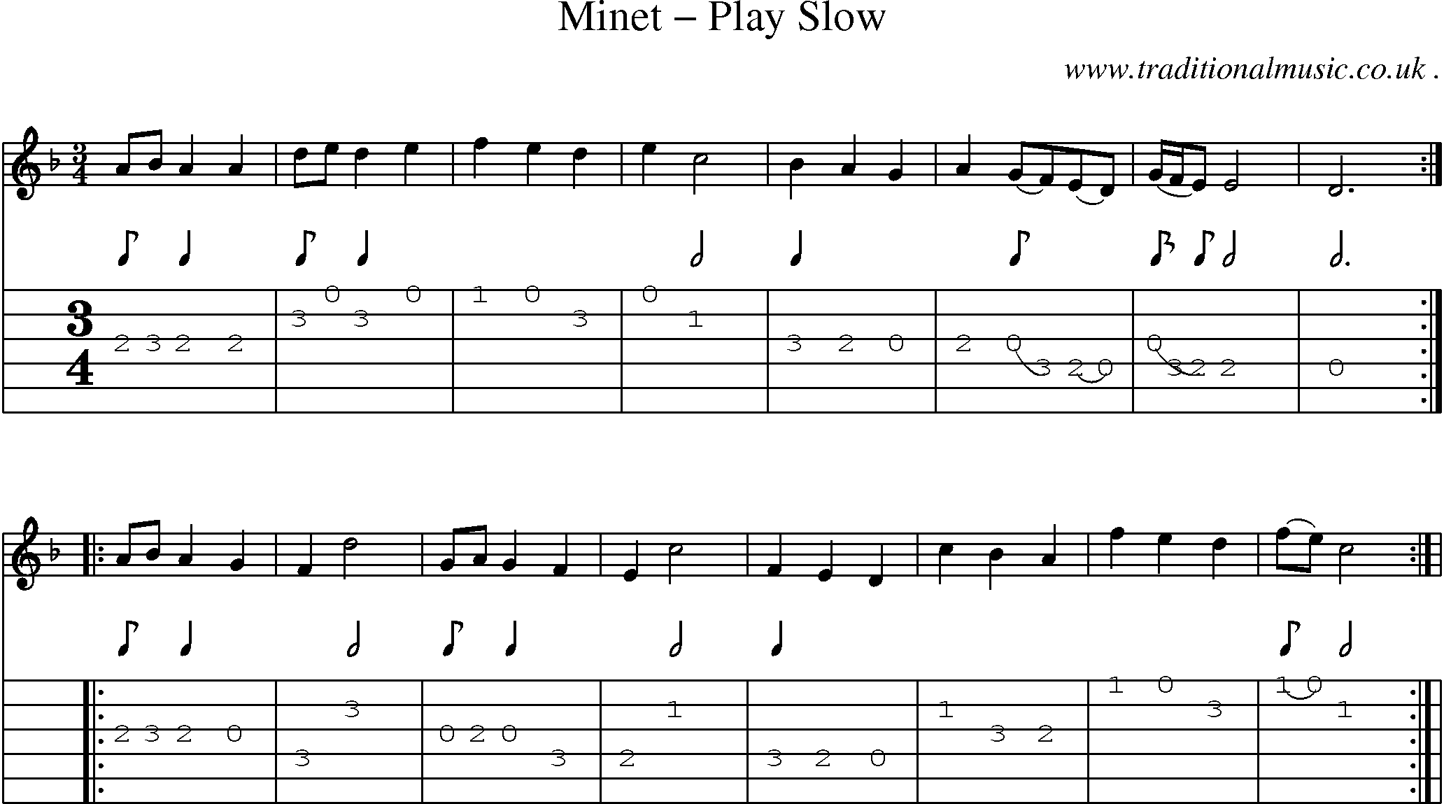 Sheet-Music and Guitar Tabs for Minet Play Slow