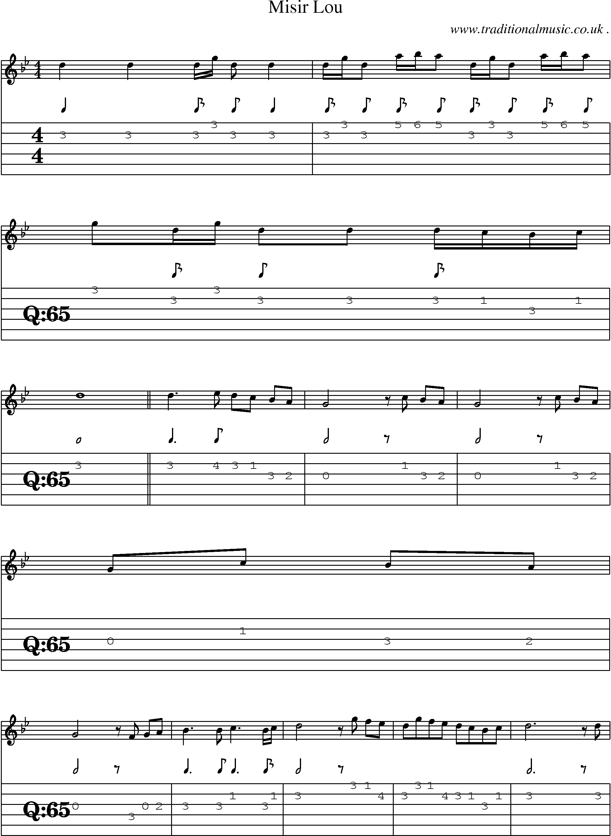 Sheet-Music and Guitar Tabs for Misir Lou