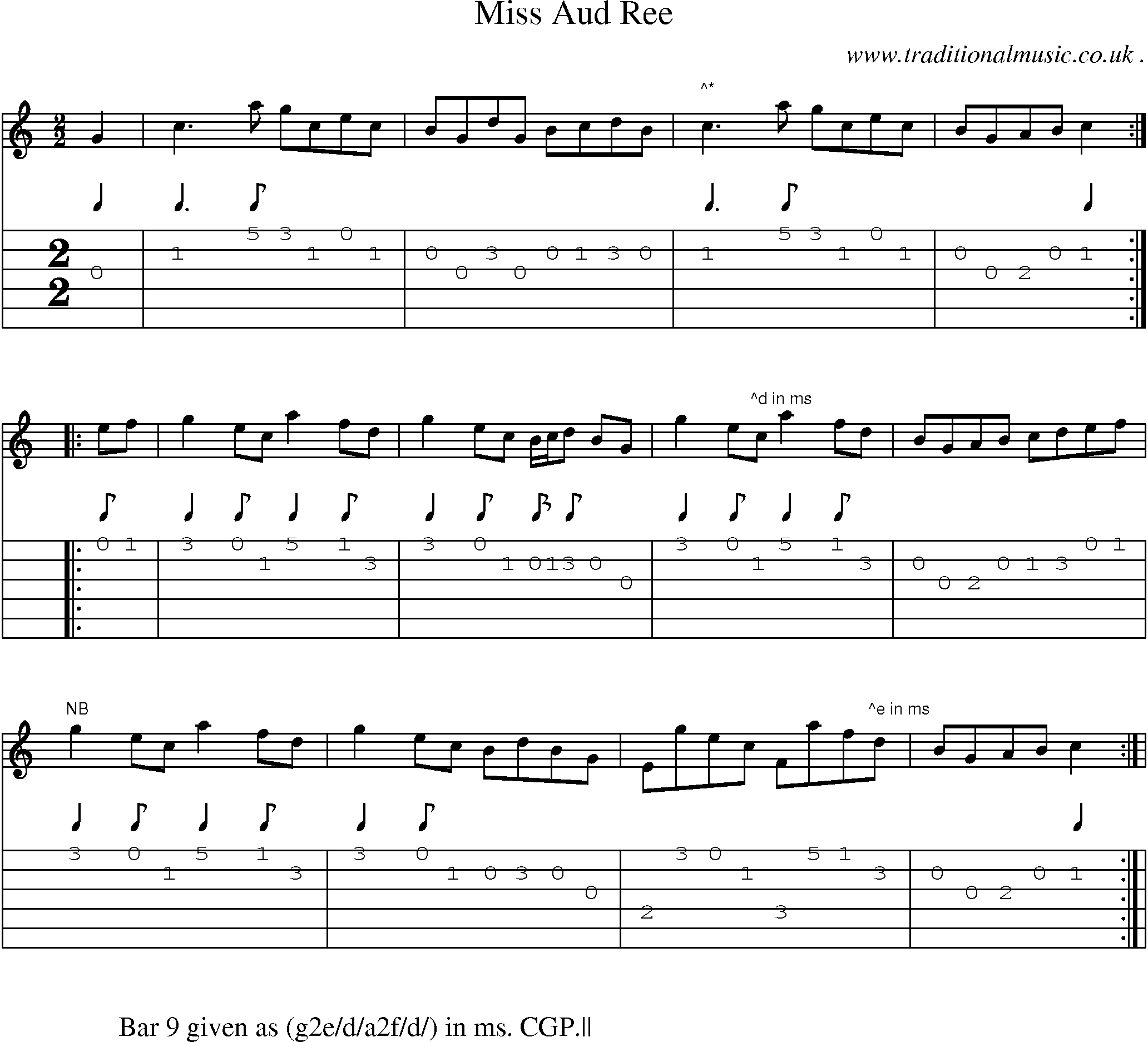 Sheet-Music and Guitar Tabs for Miss Aud Ree