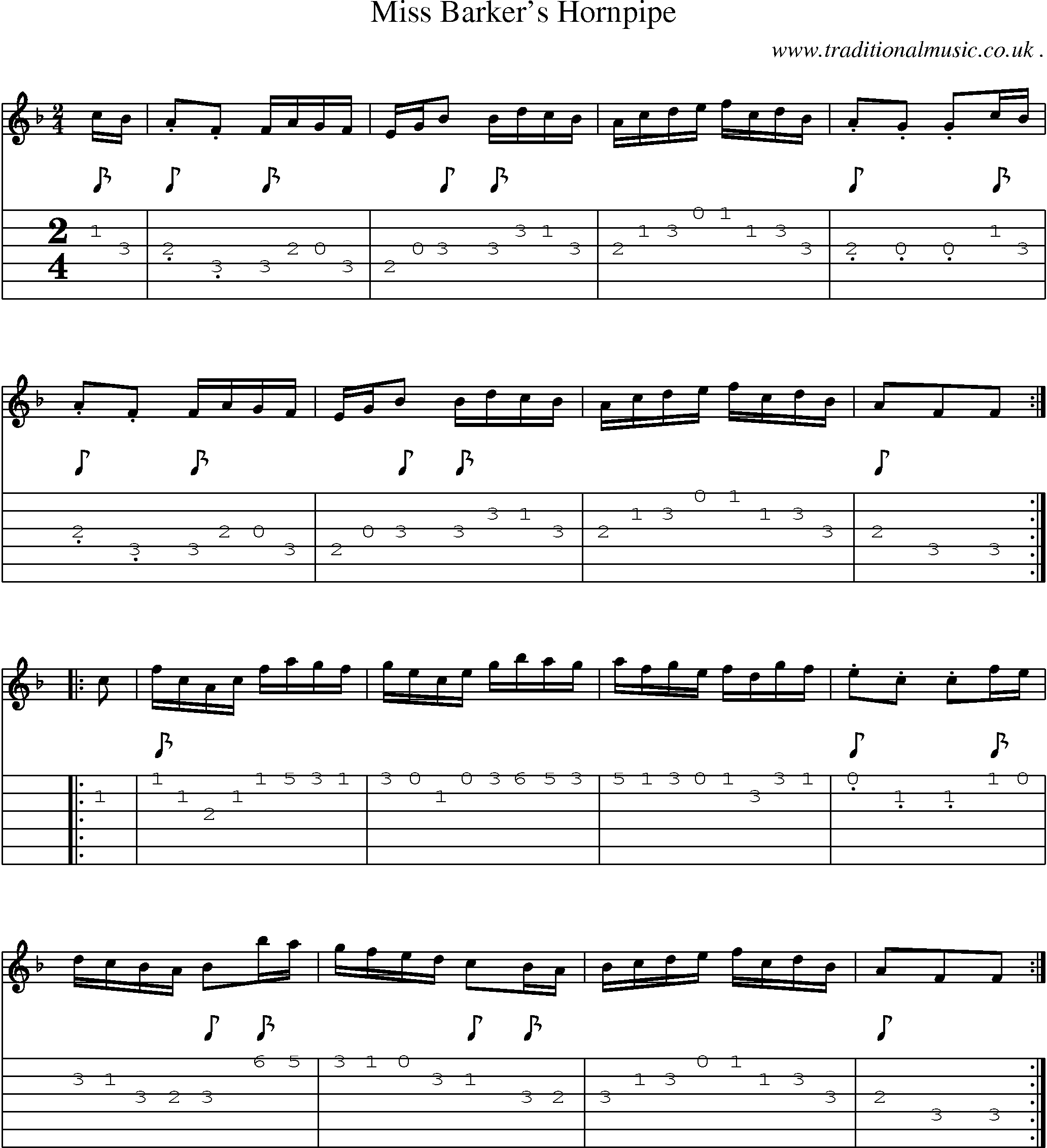 Sheet-Music and Guitar Tabs for Miss Barkers Hornpipe
