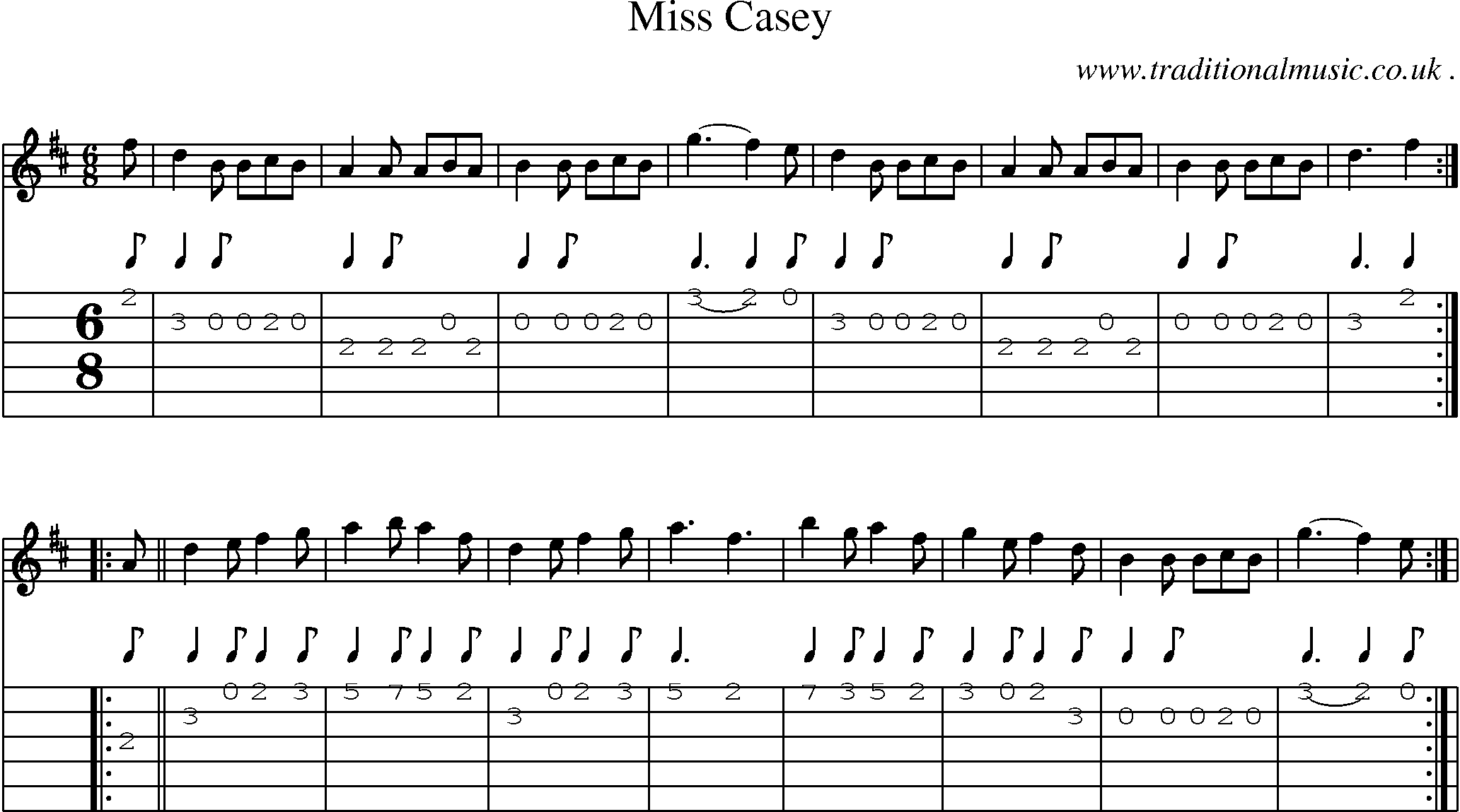 Sheet-Music and Guitar Tabs for Miss Casey