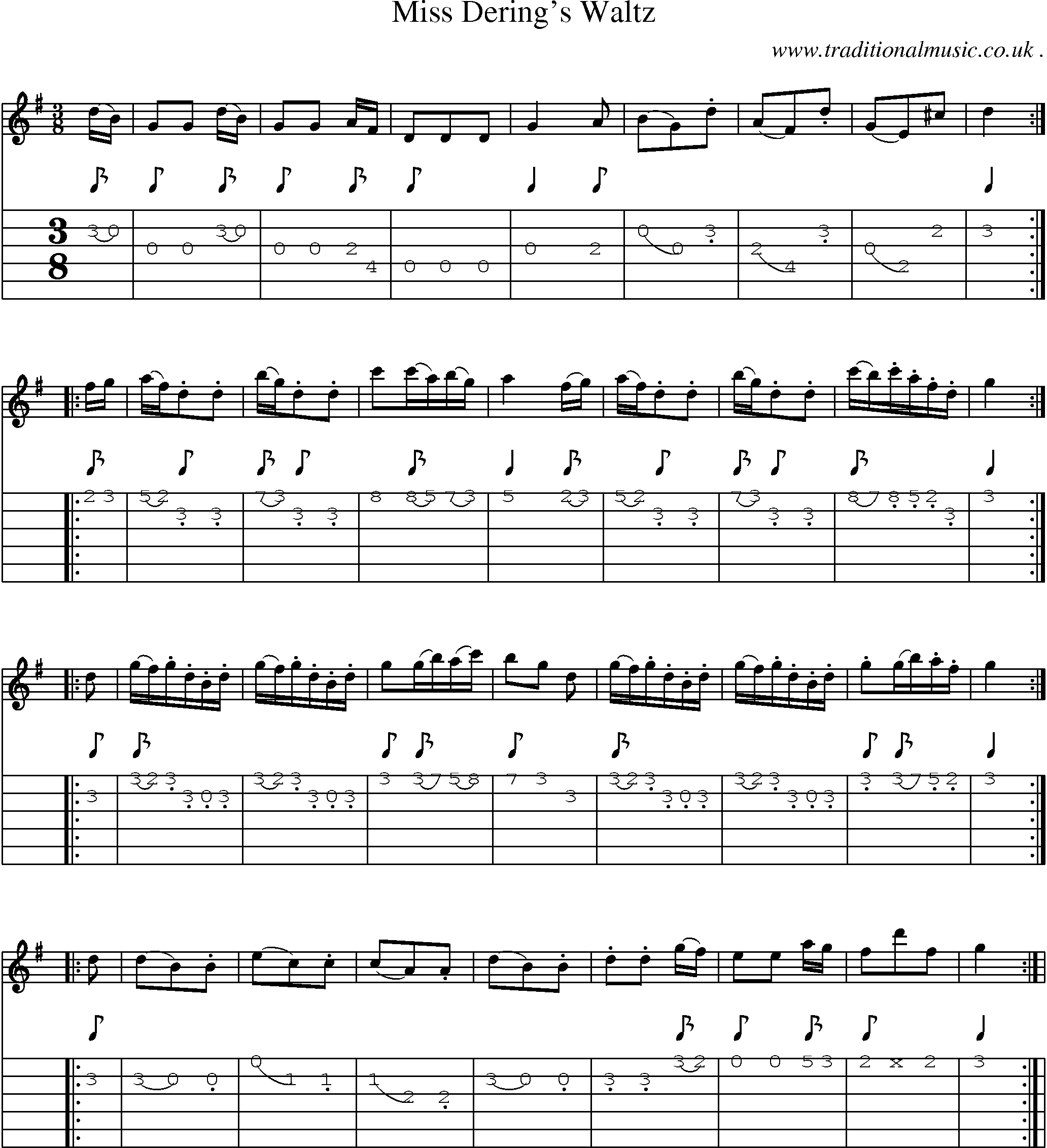 Sheet-Music and Guitar Tabs for Miss Derings Waltz