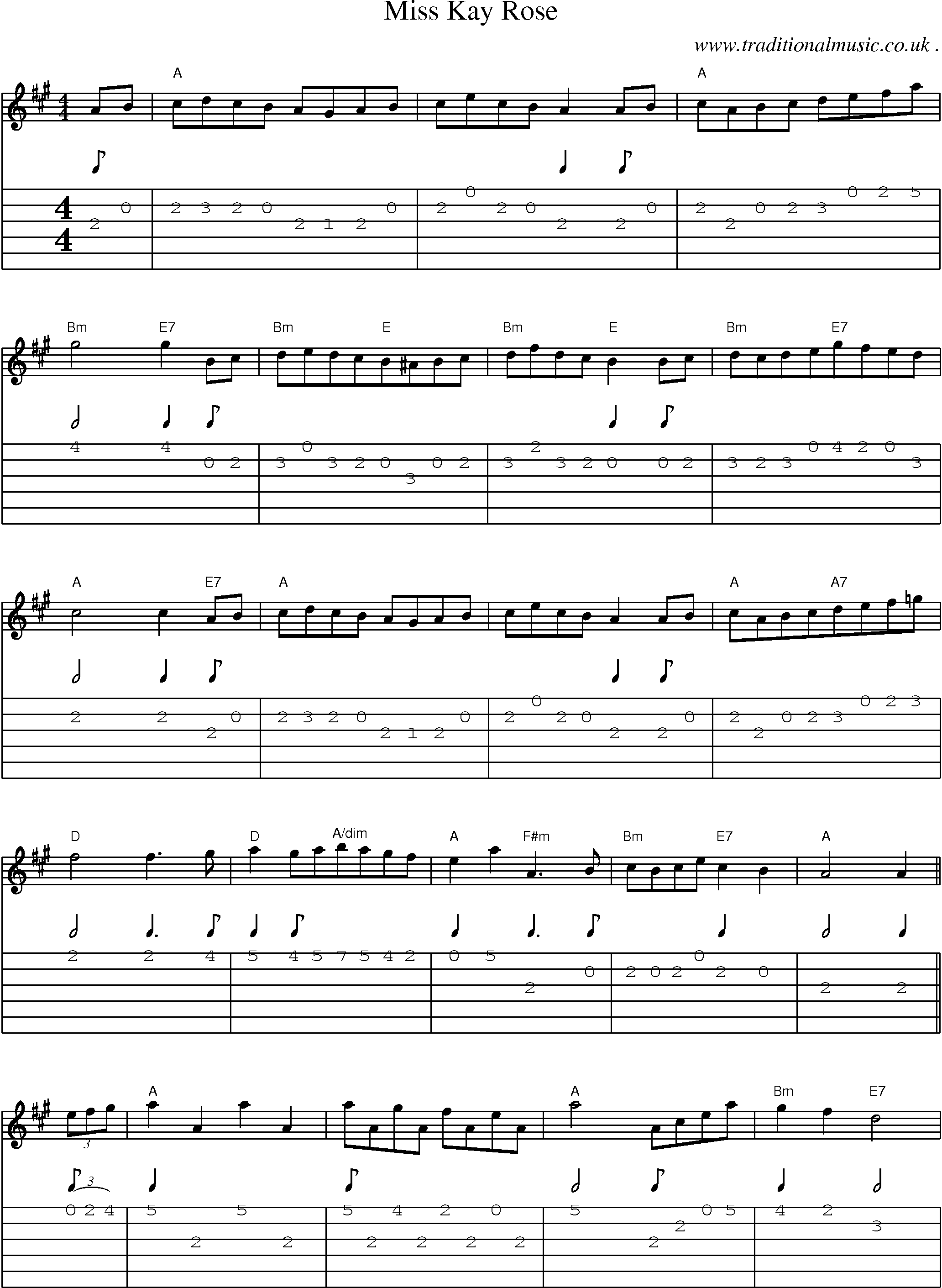 Sheet-Music and Guitar Tabs for Miss Kay Rose