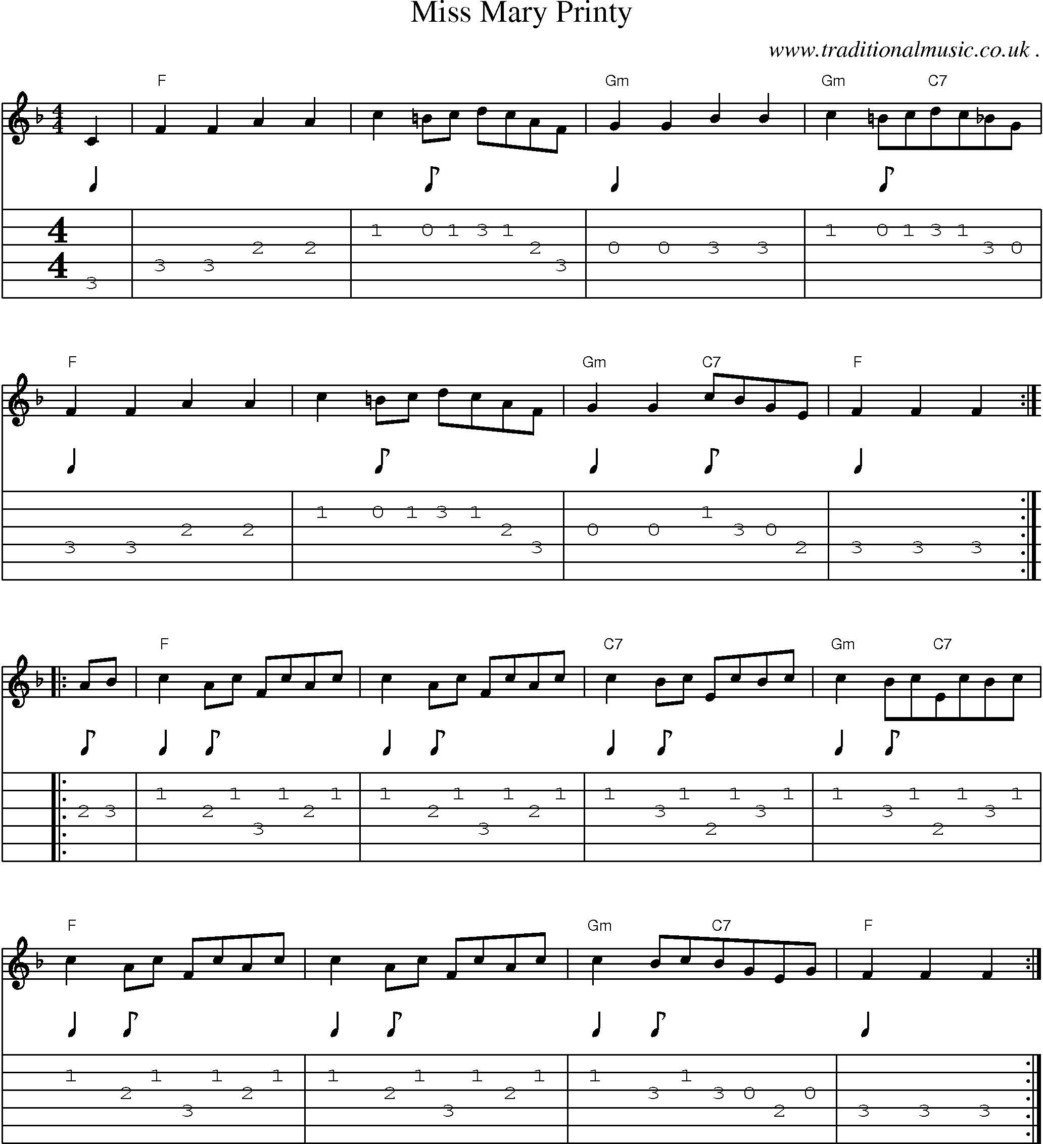 Sheet-Music and Guitar Tabs for Miss Mary Printy