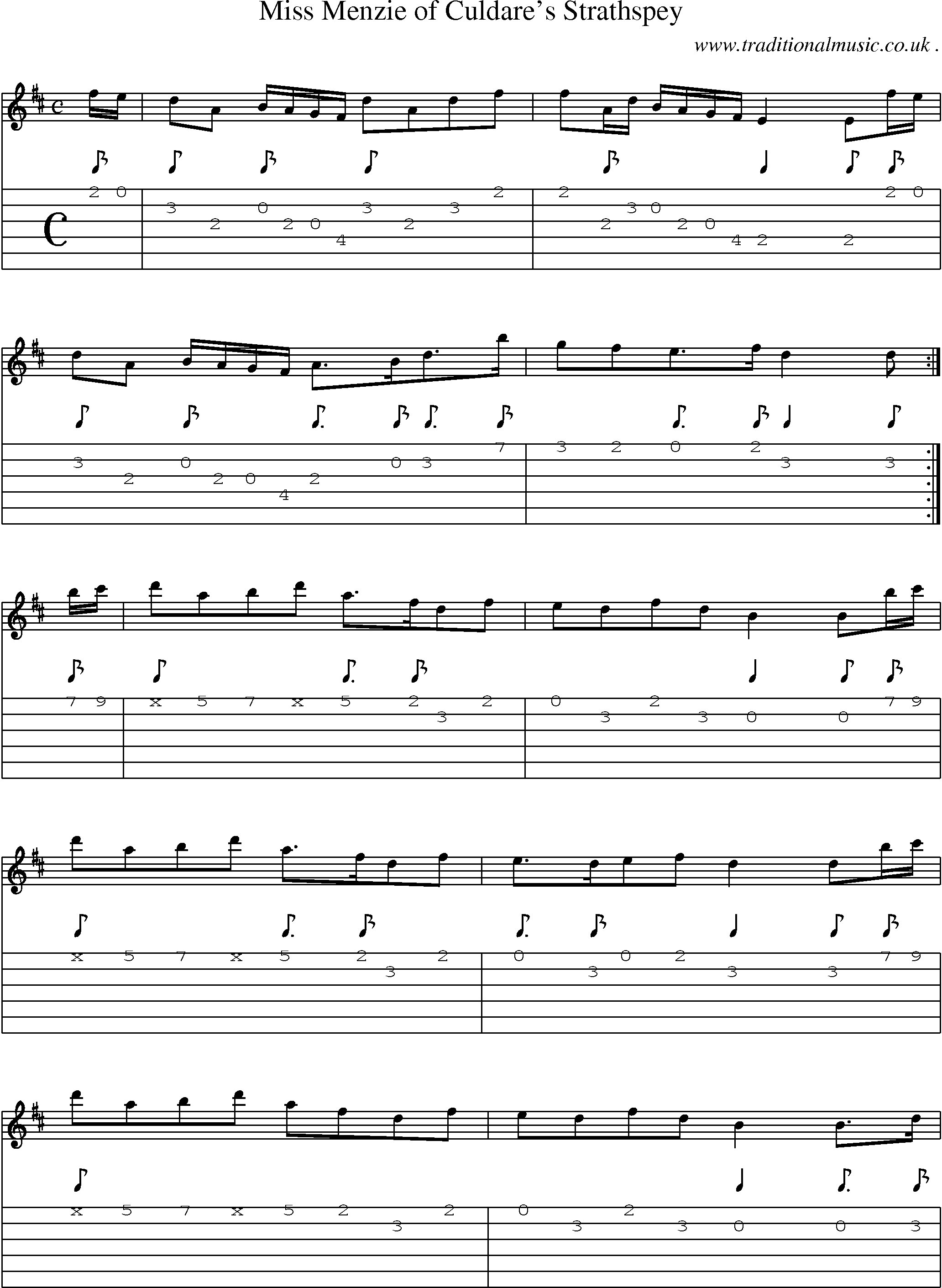 Sheet-Music and Guitar Tabs for Miss Menzie Of Culdares Strathspey