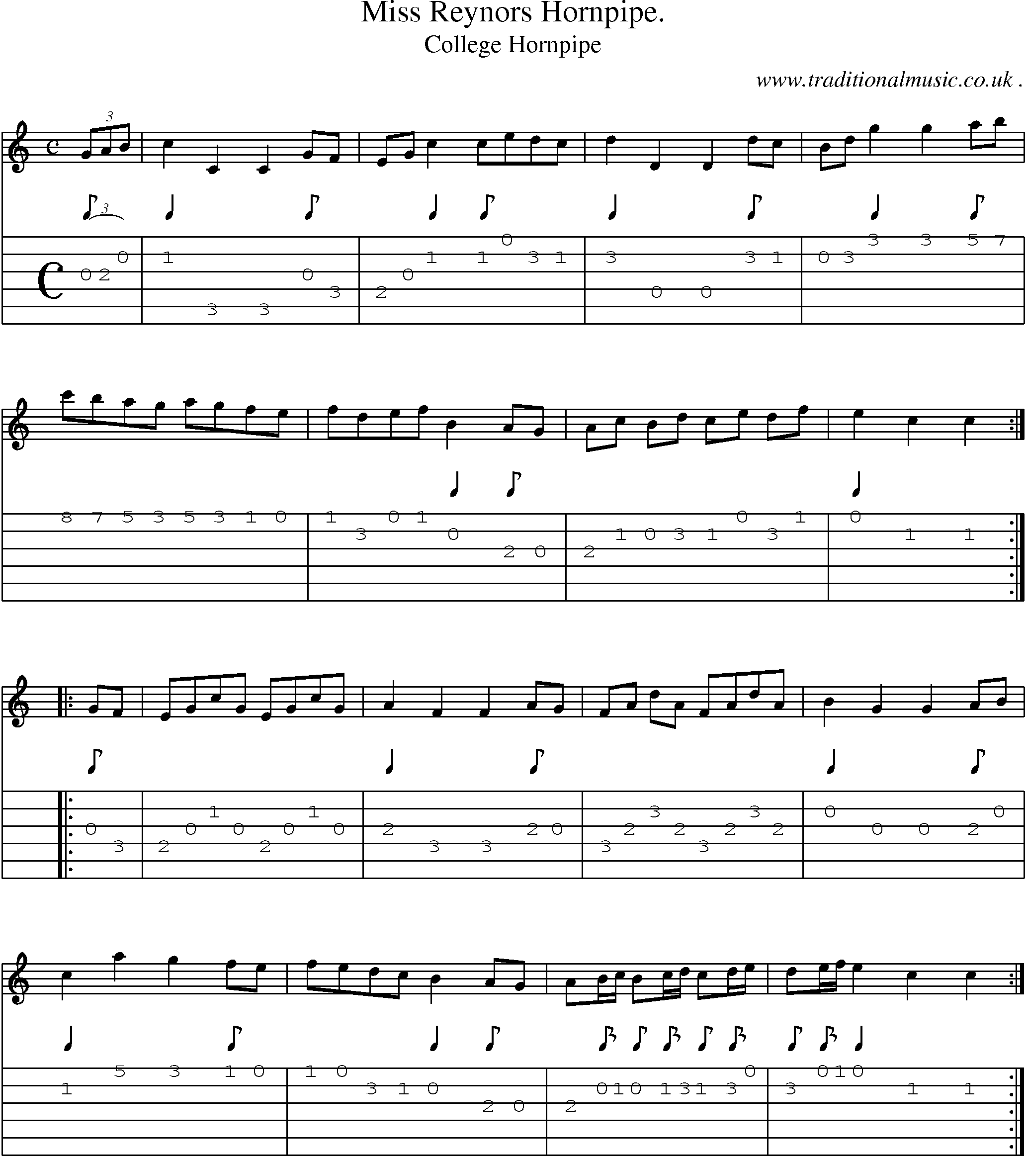 Sheet-Music and Guitar Tabs for Miss Reynors Hornpipe