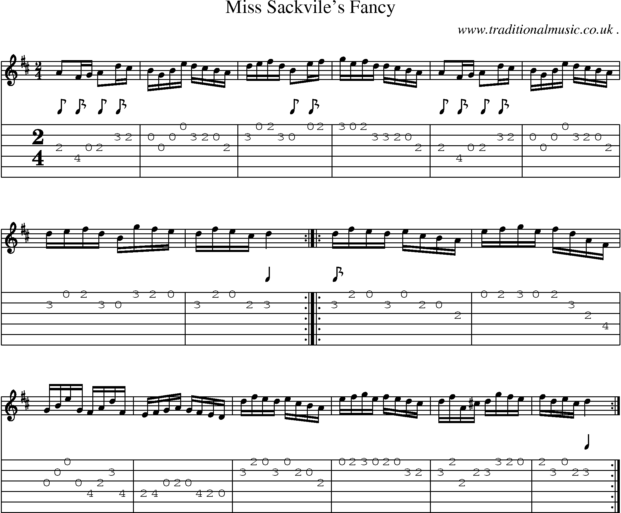 Sheet-Music and Guitar Tabs for Miss Sackviles Fancy