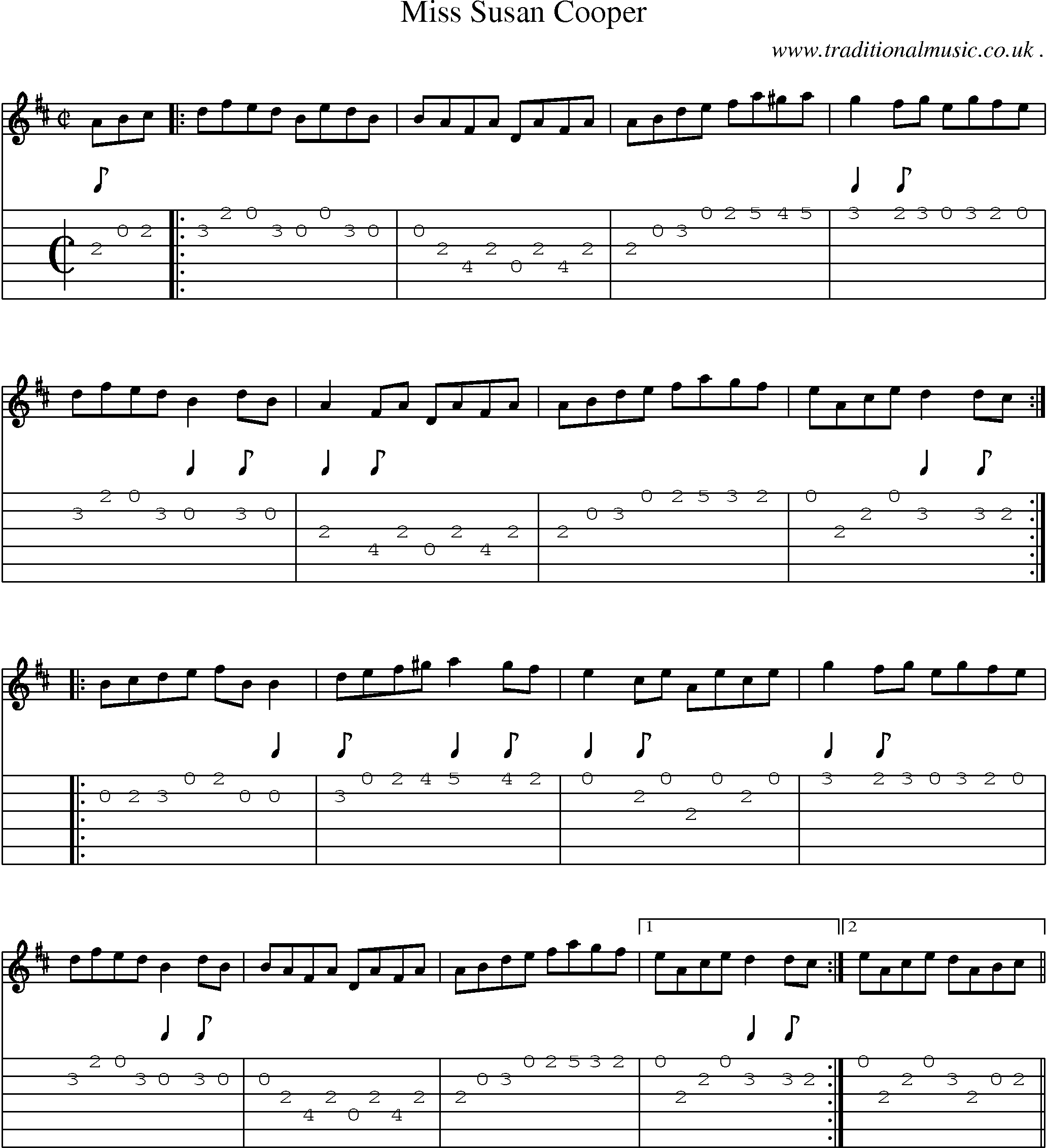 Sheet-Music and Guitar Tabs for Miss Susan Cooper