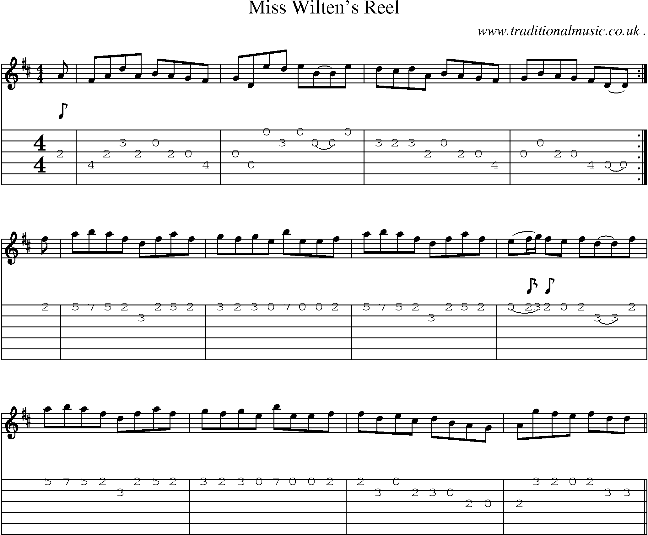 Sheet-Music and Guitar Tabs for Miss Wiltens Reel