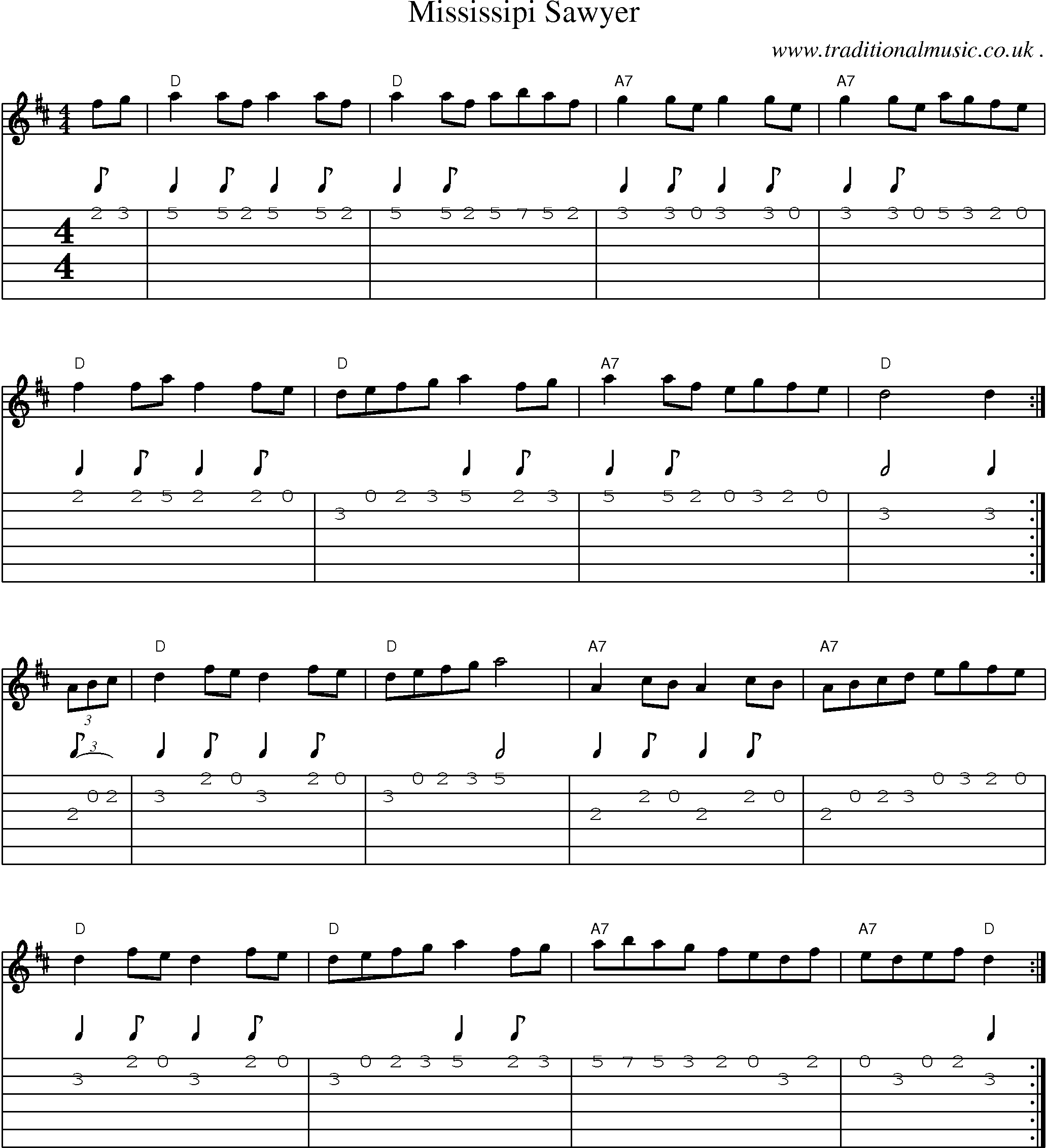 Sheet-Music and Guitar Tabs for Mississipi Sawyer