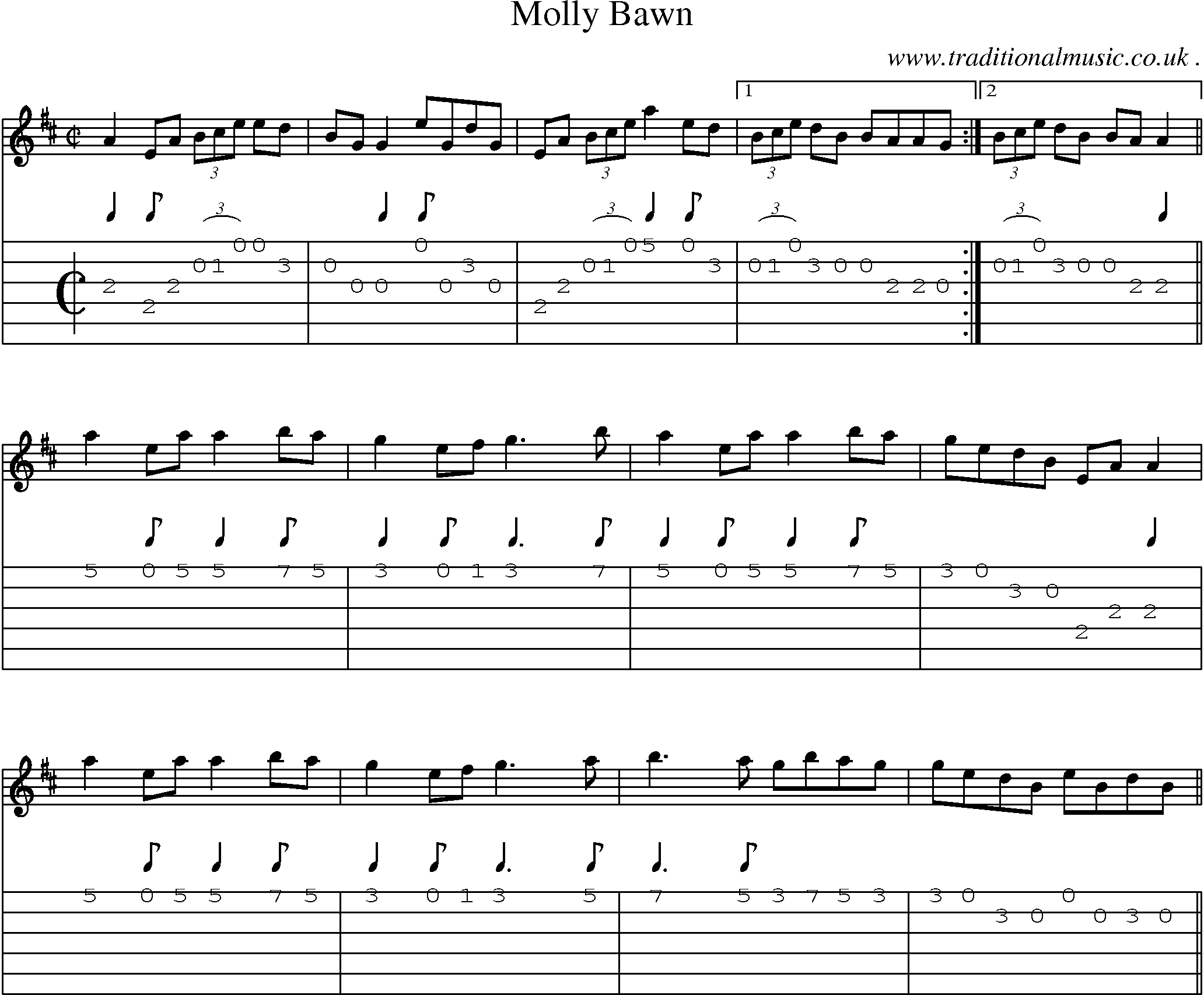 Sheet-Music and Guitar Tabs for Molly Bawn