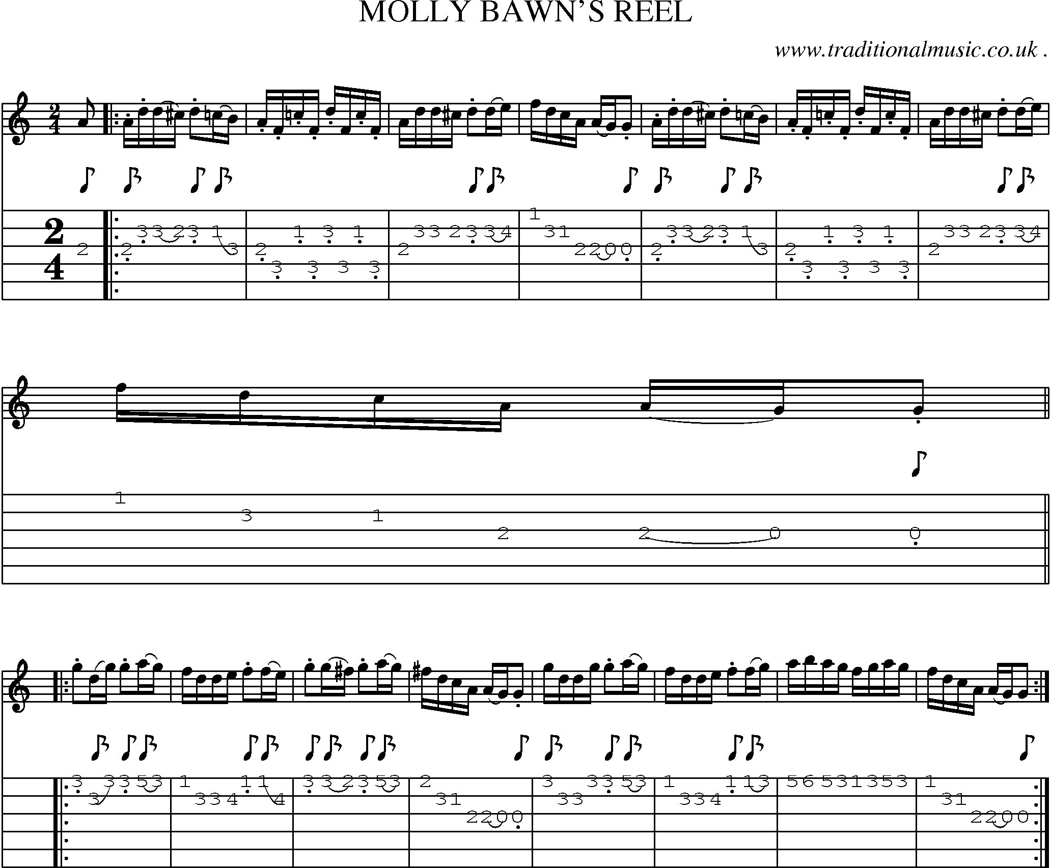 Sheet-Music and Guitar Tabs for Molly Bawns Reel