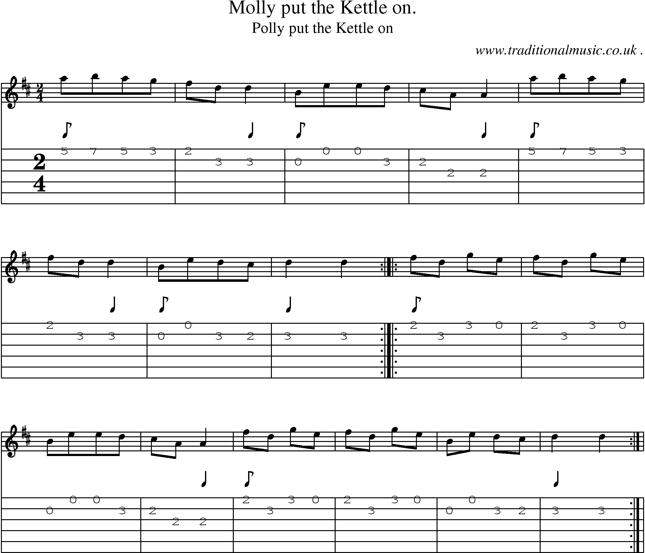 Sheet-Music and Guitar Tabs for Molly Put The Kettle On
