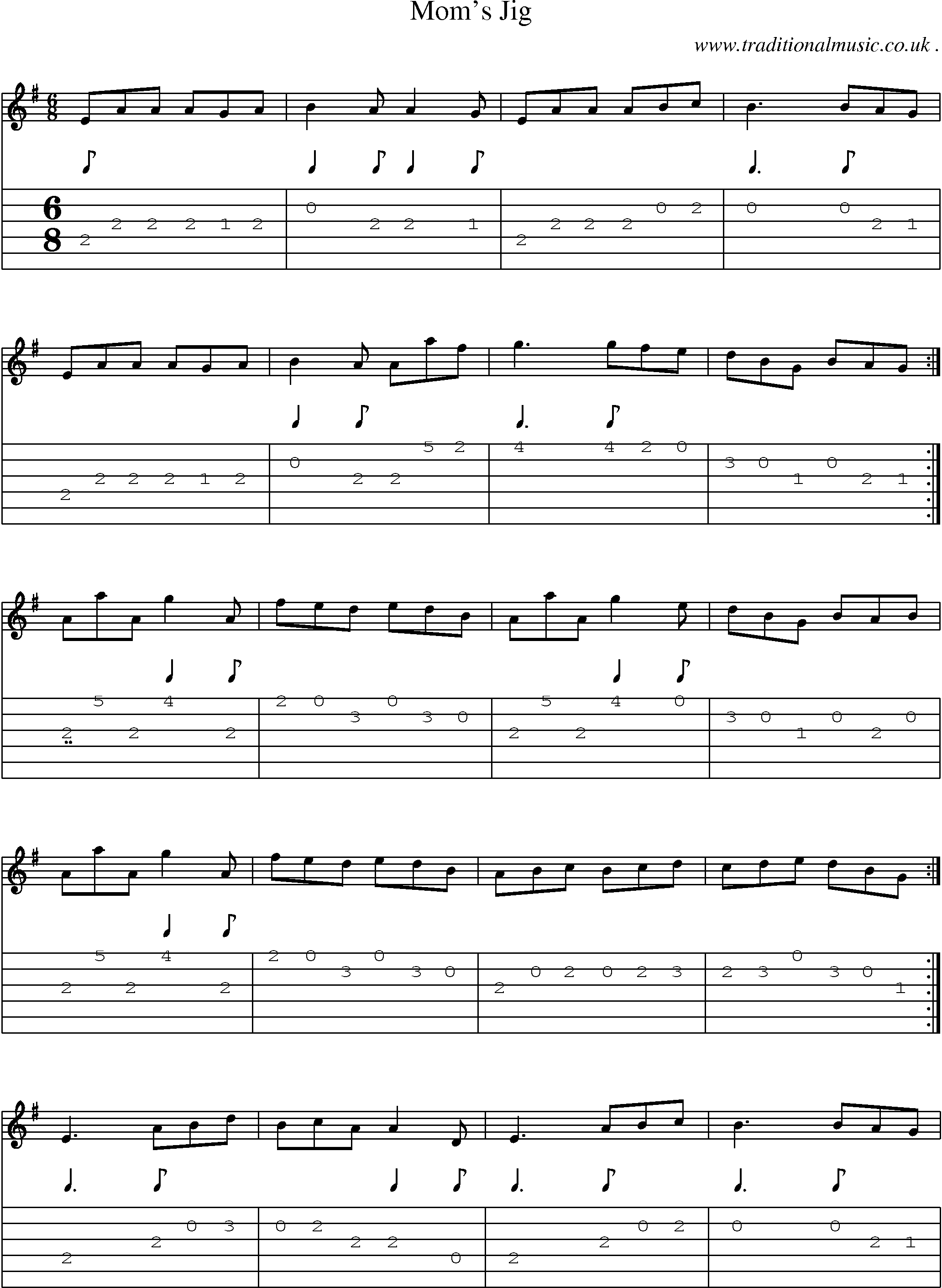 Sheet-Music and Guitar Tabs for Moms Jig
