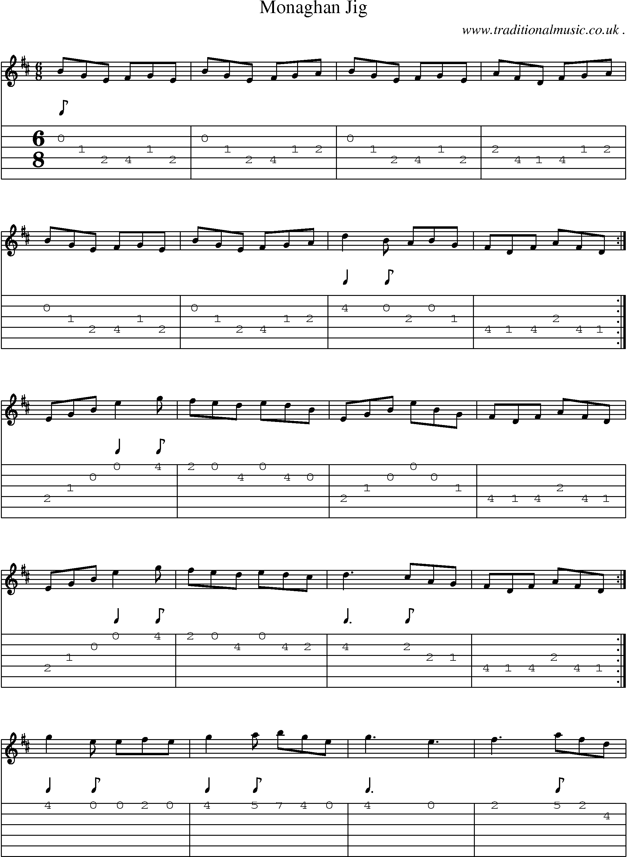 Sheet-Music and Guitar Tabs for Monaghan Jig