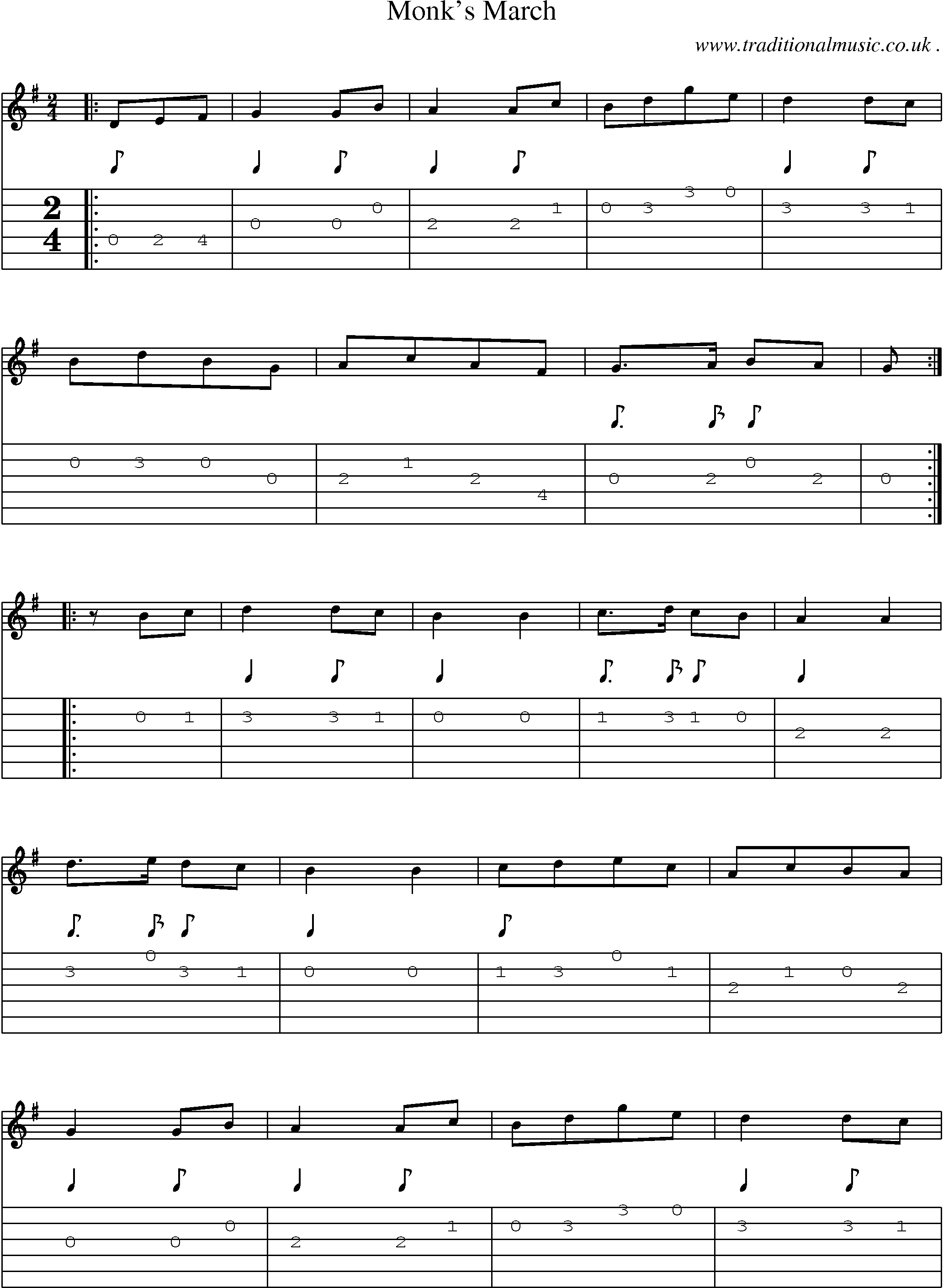Sheet-Music and Guitar Tabs for Monks March