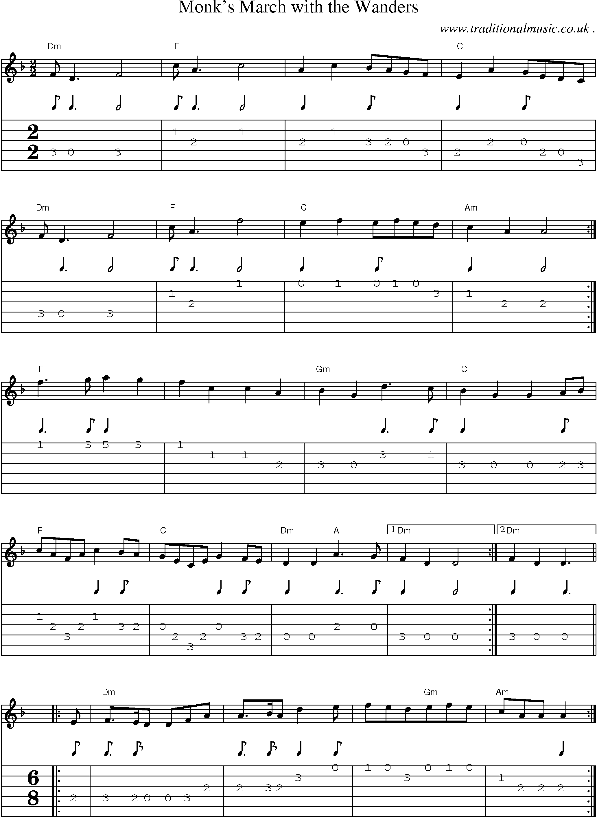 Sheet-Music and Guitar Tabs for Monks March With The Wanders