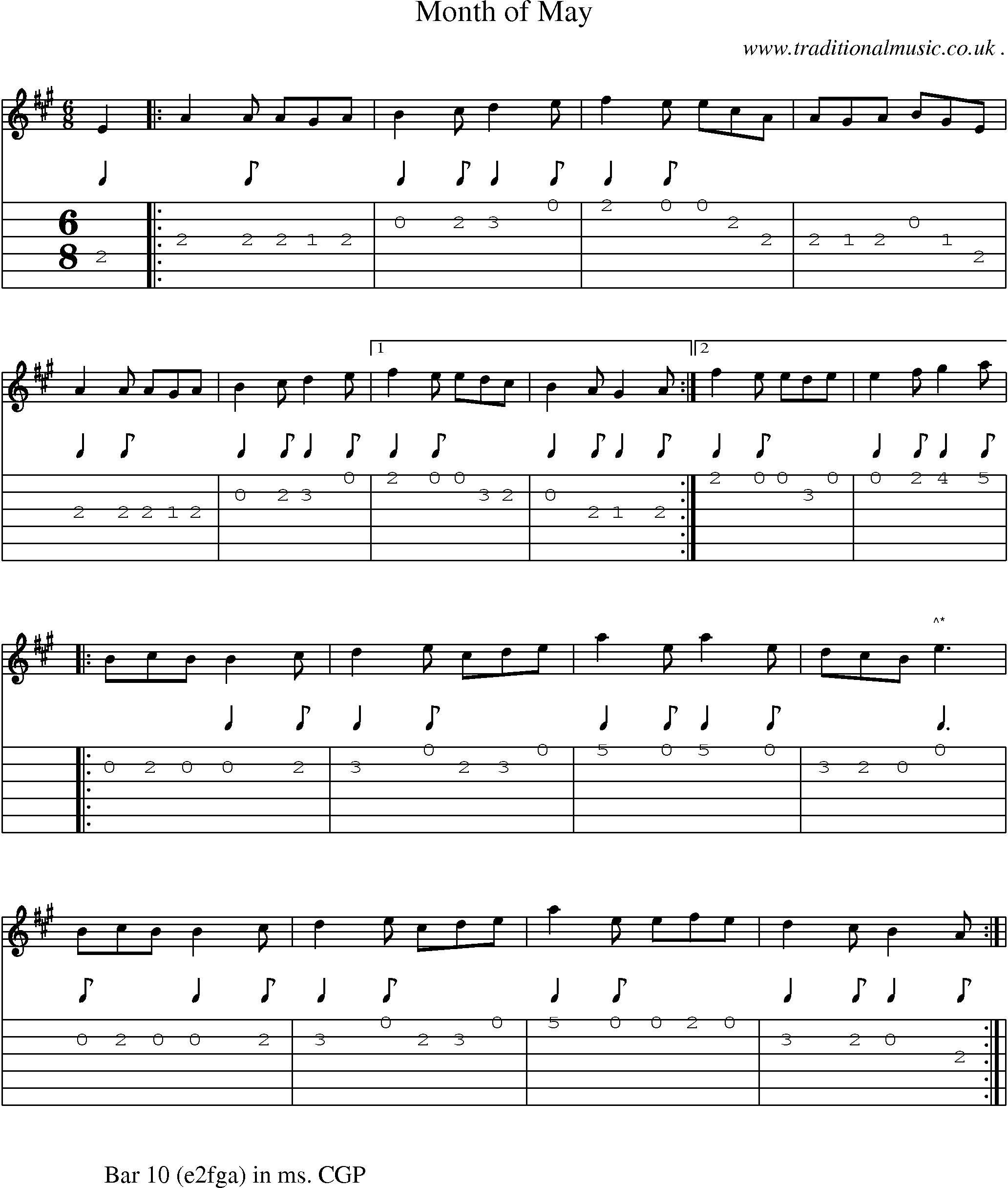 Sheet-Music and Guitar Tabs for Month Of May
