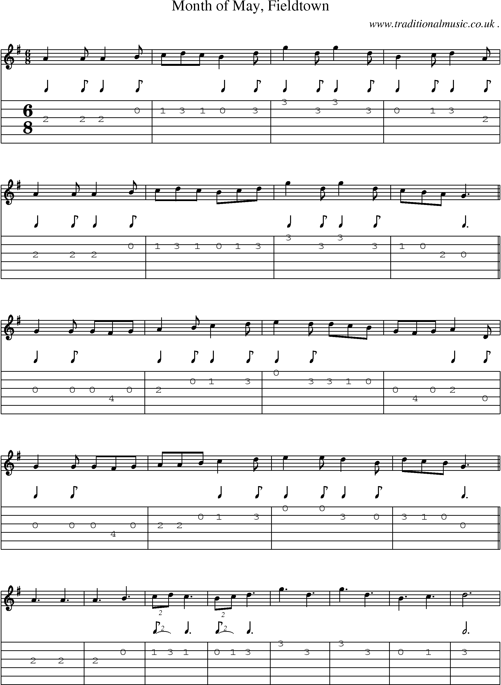 Sheet-Music and Guitar Tabs for Month Of May Fieldtown