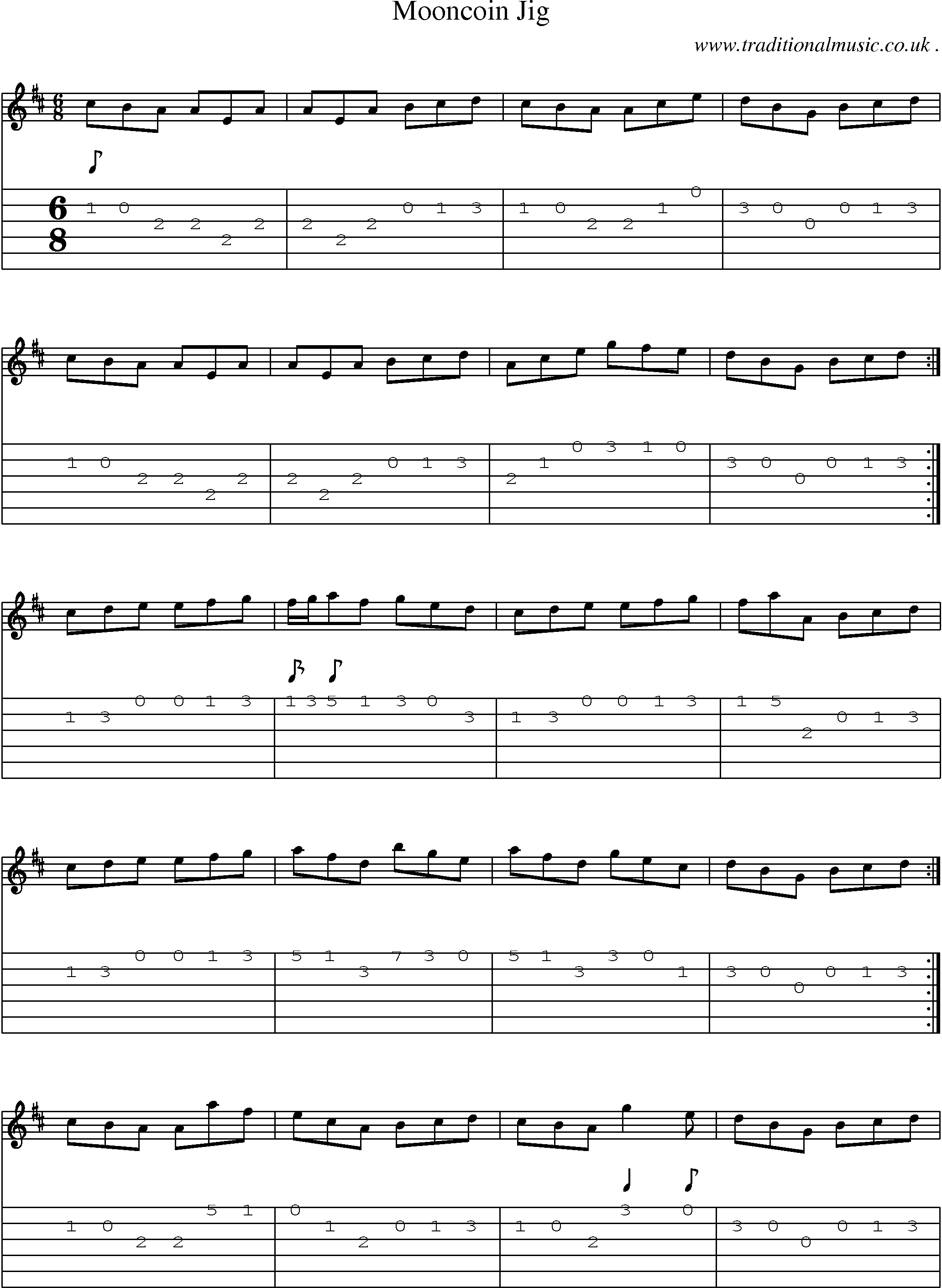 Sheet-Music and Guitar Tabs for Mooncoin Jig