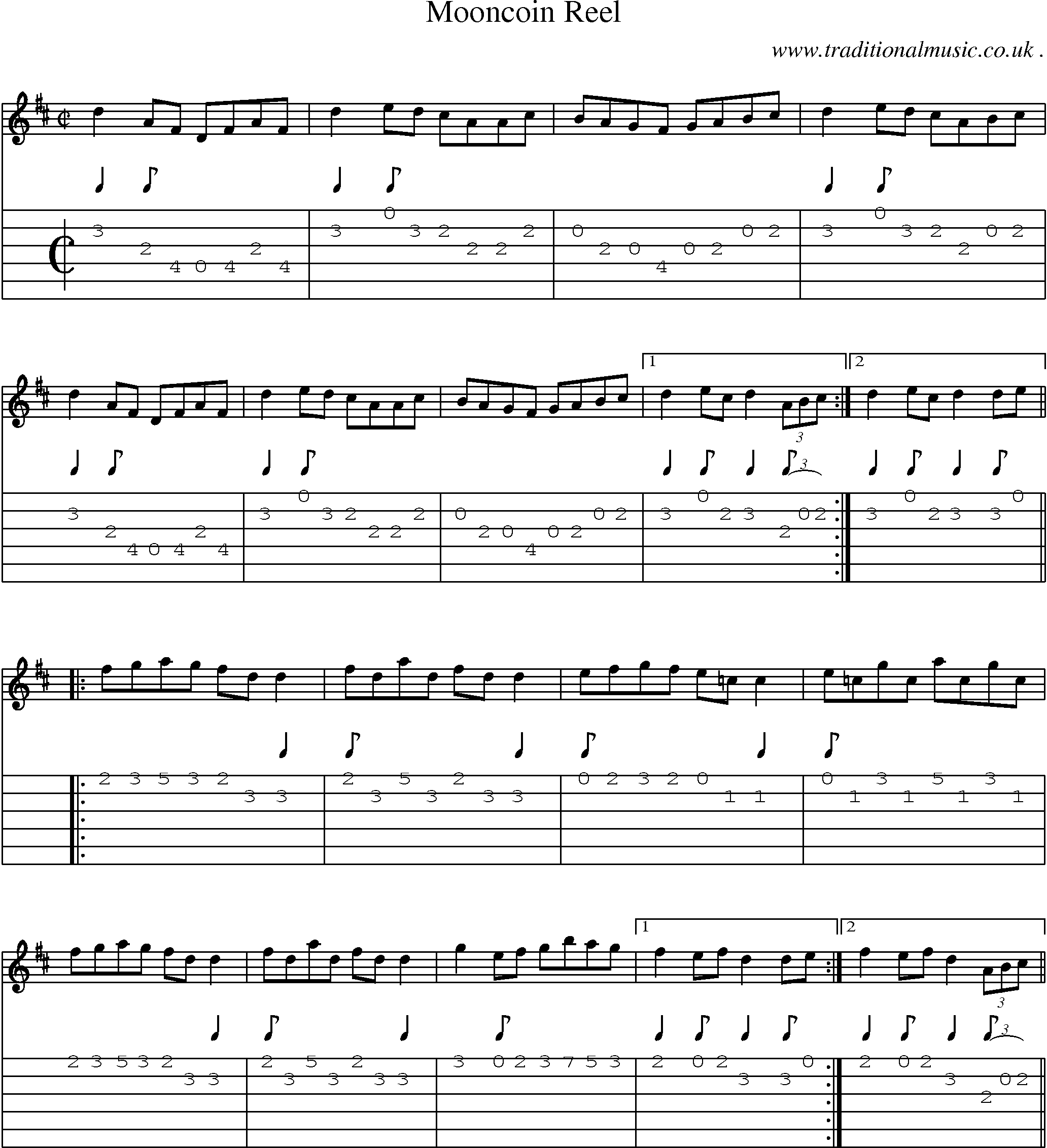 Sheet-Music and Guitar Tabs for Mooncoin Reel