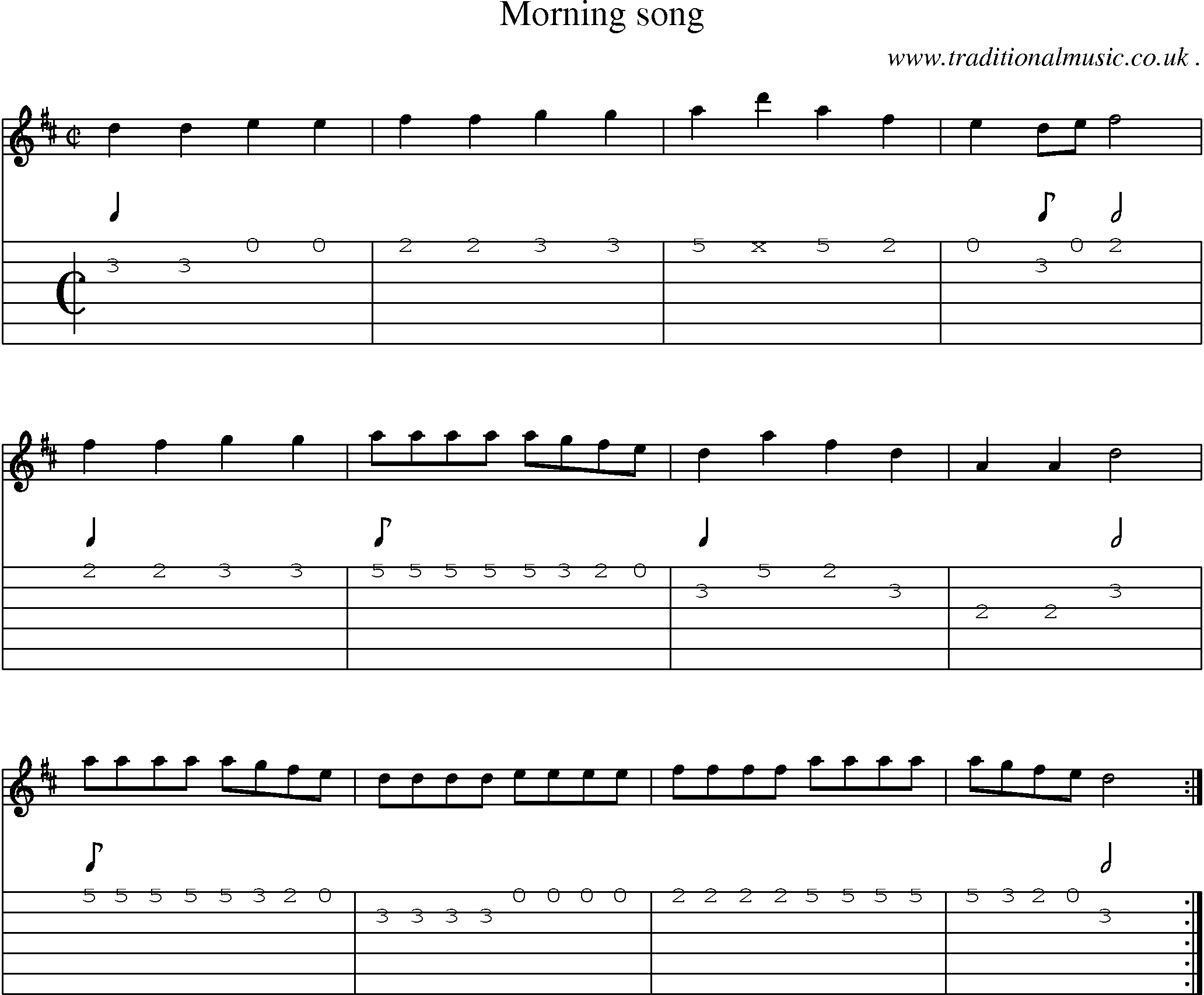 Sheet-Music and Guitar Tabs for Morning Song