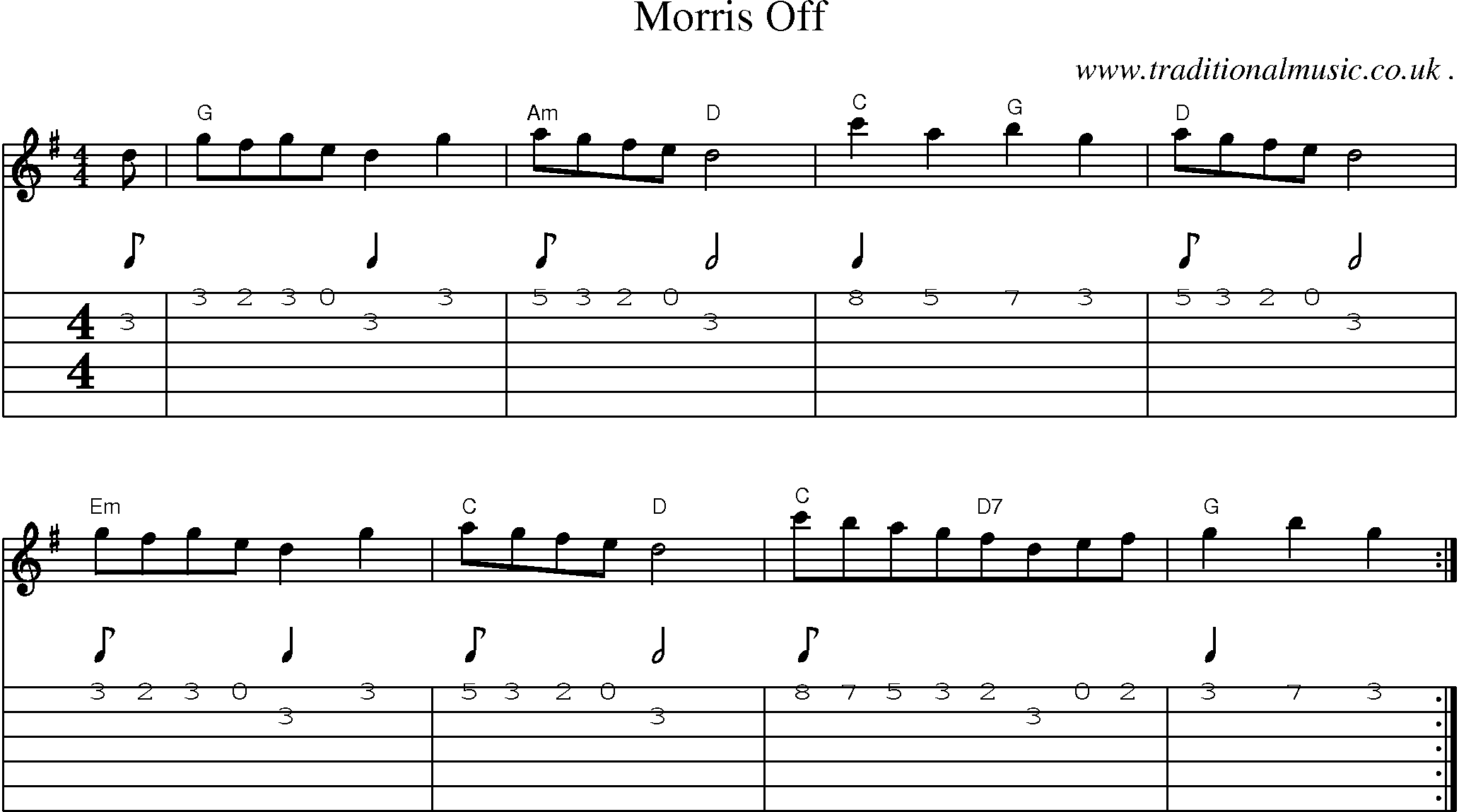 Sheet-Music and Guitar Tabs for Morris Off