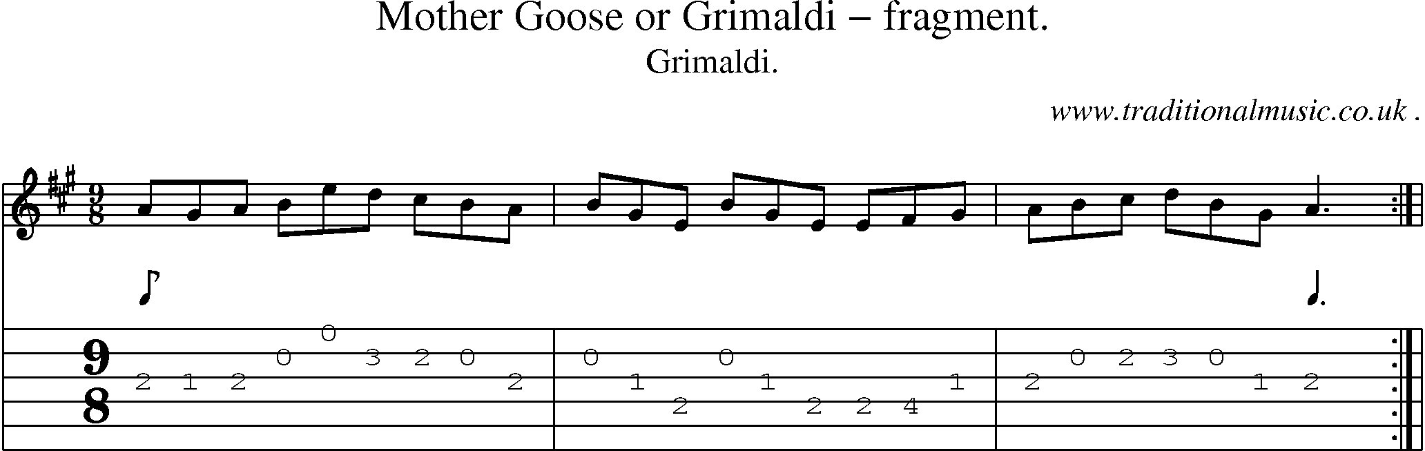 Sheet-Music and Guitar Tabs for Mother Goose Or Grimaldi Fragment