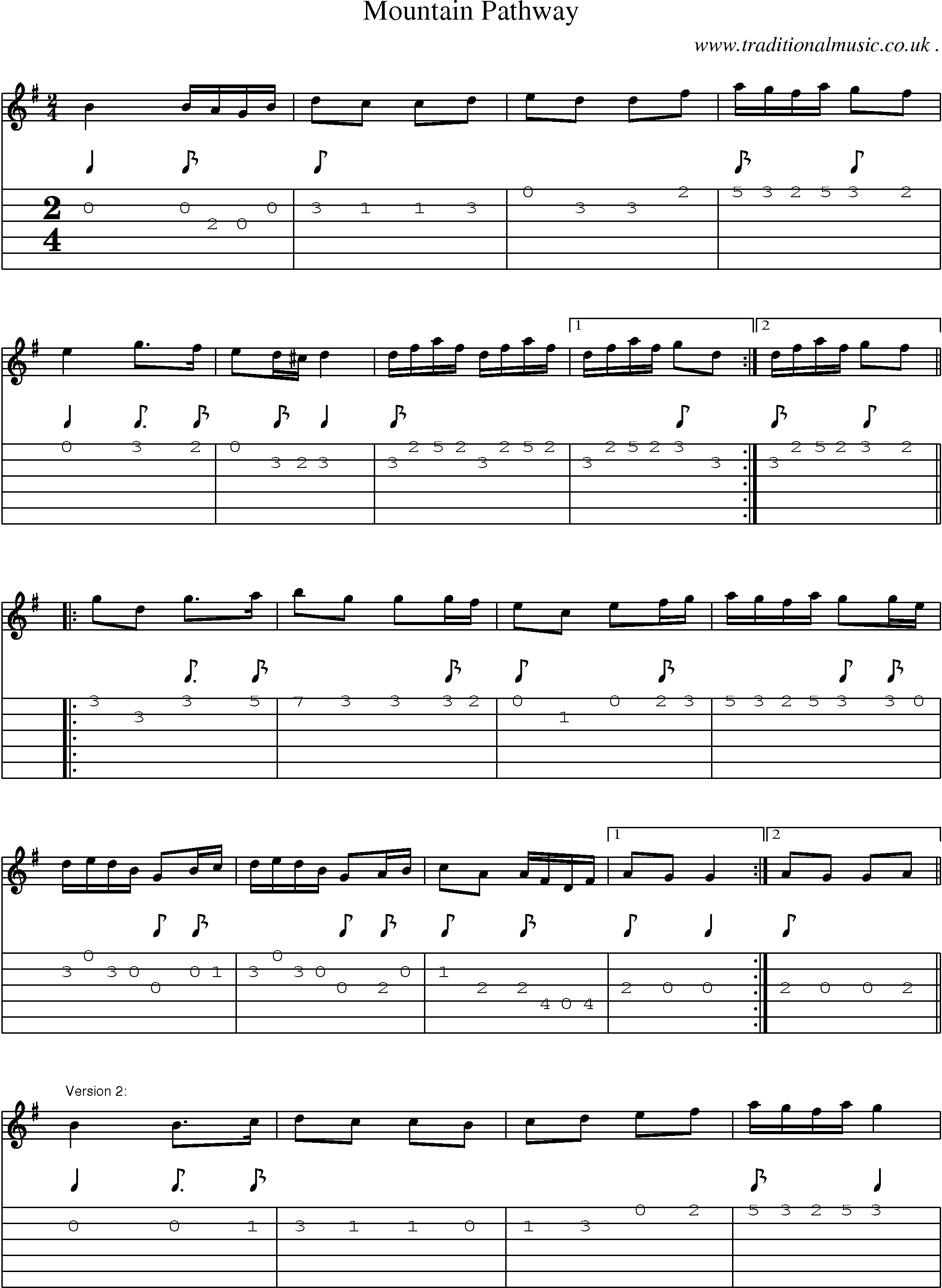 Sheet-Music and Guitar Tabs for Mountain Pathway