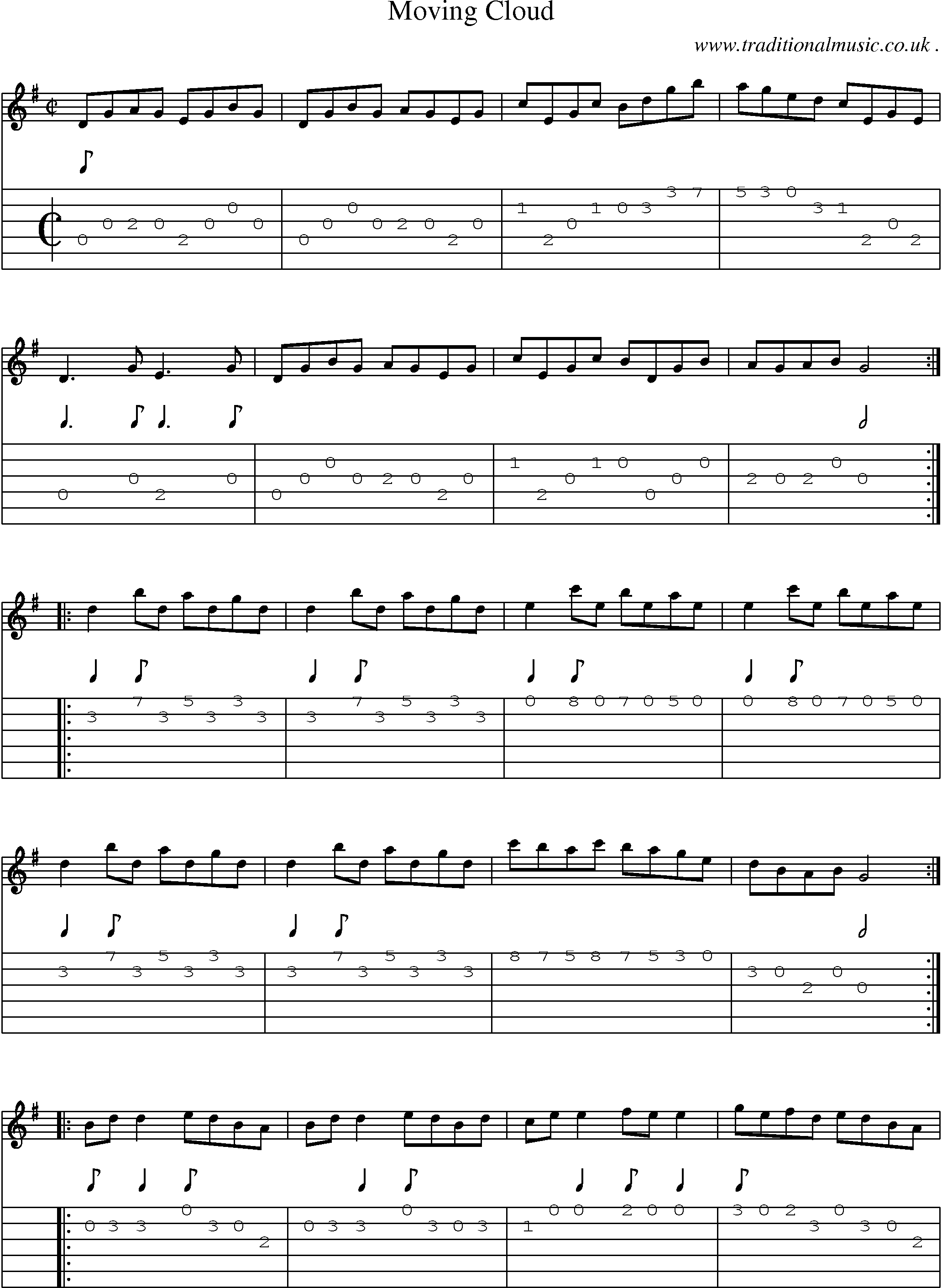 Sheet-Music and Guitar Tabs for Moving Cloud