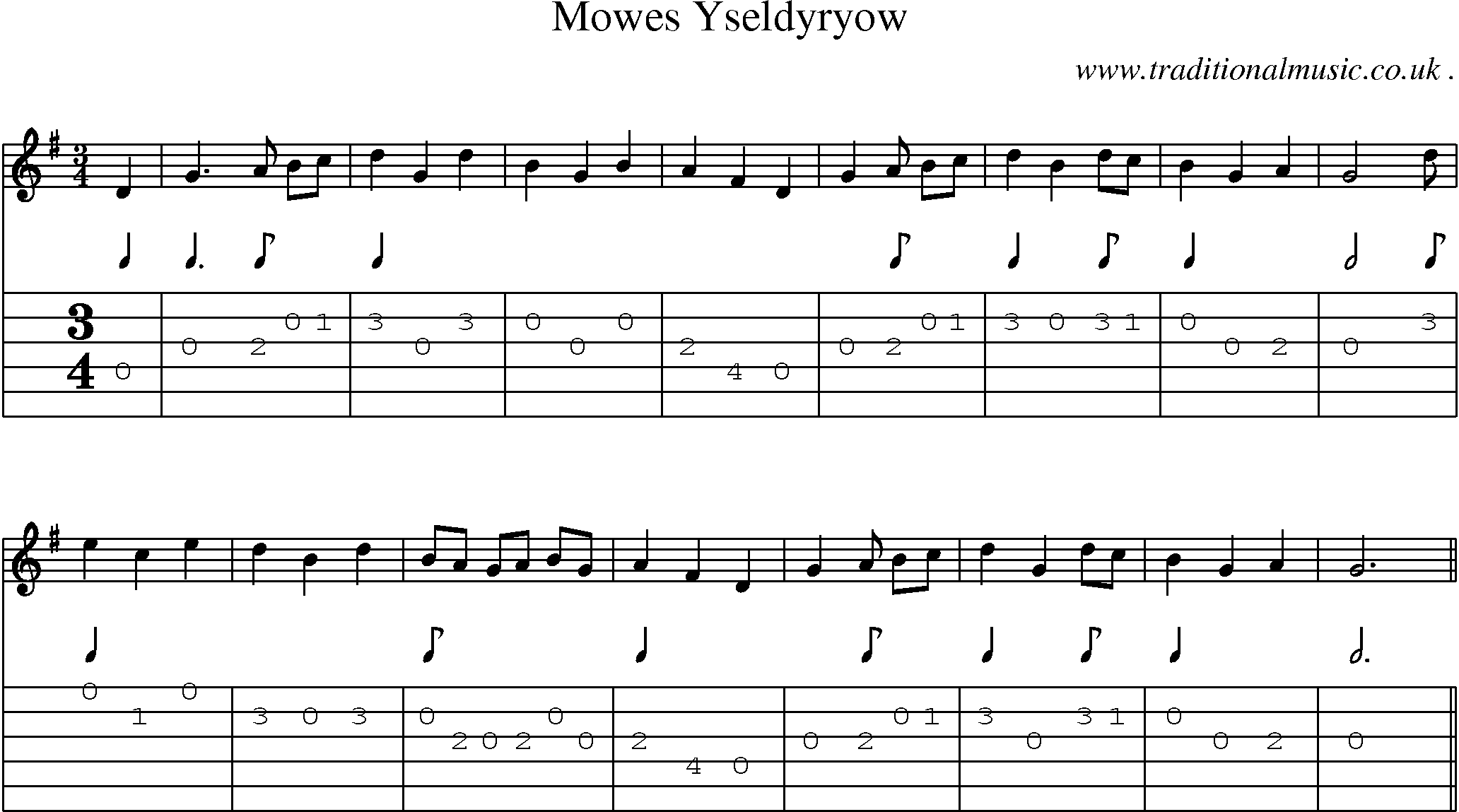 Sheet-Music and Guitar Tabs for Mowes Yseldyryow