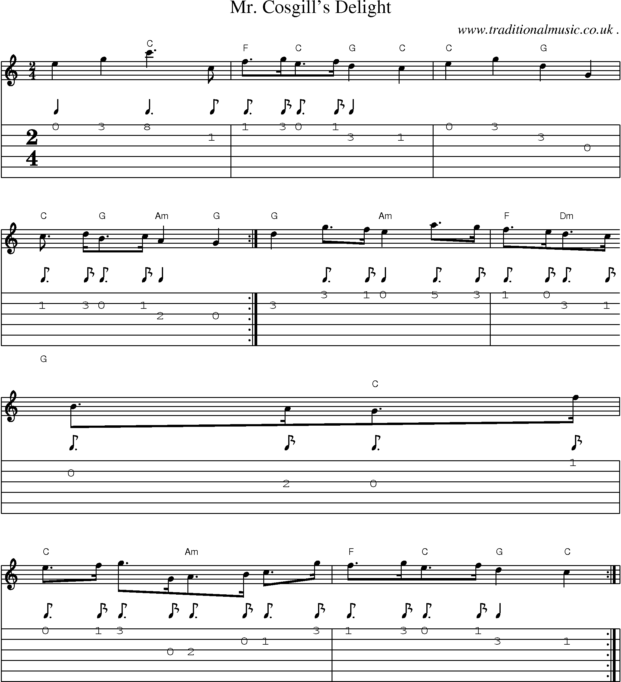 Sheet-Music and Guitar Tabs for Mr Cosgills Delight