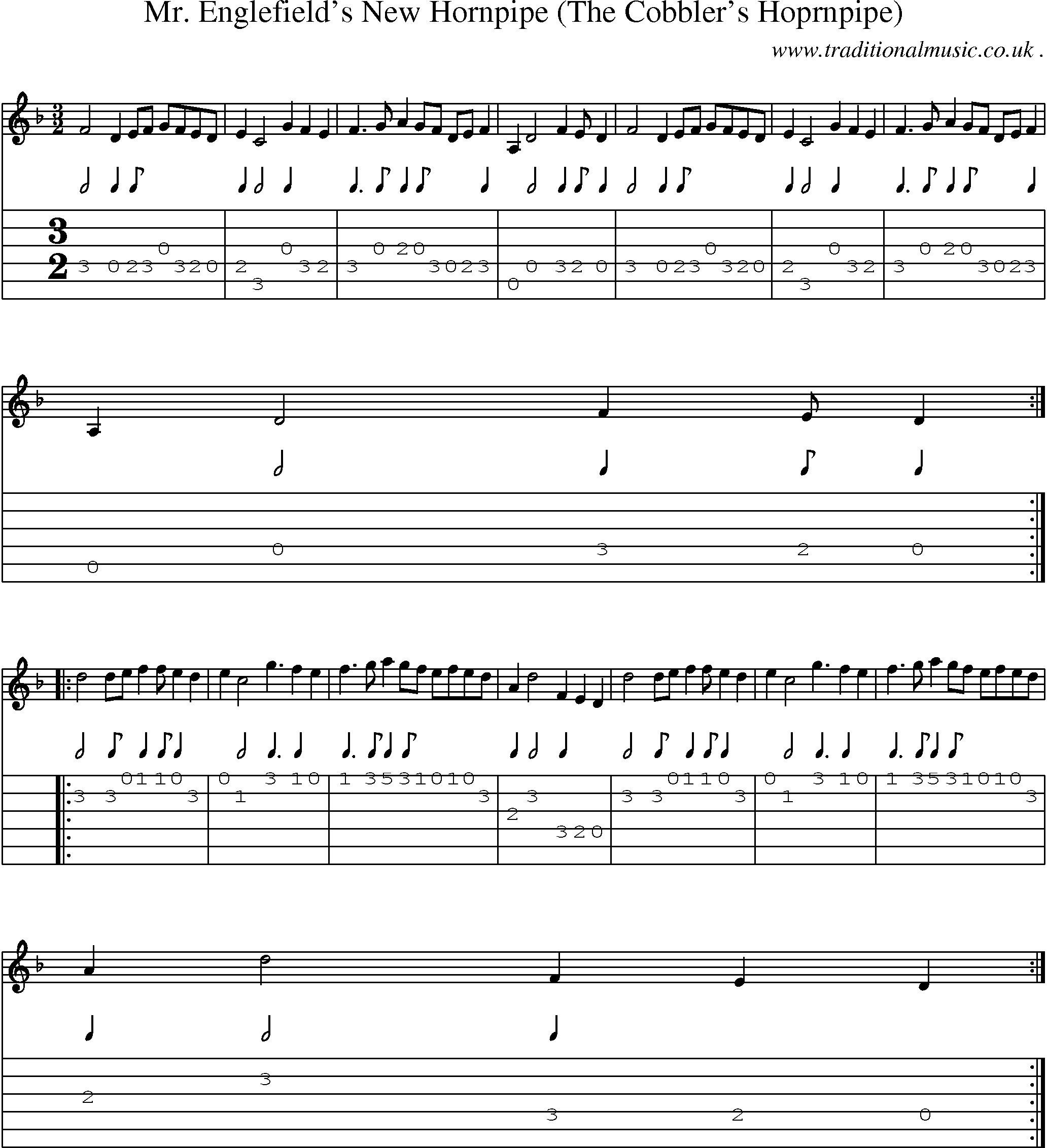 Sheet-Music and Guitar Tabs for Mr Englefields New Hornpipe (the Cobblers Hoprnpipe)