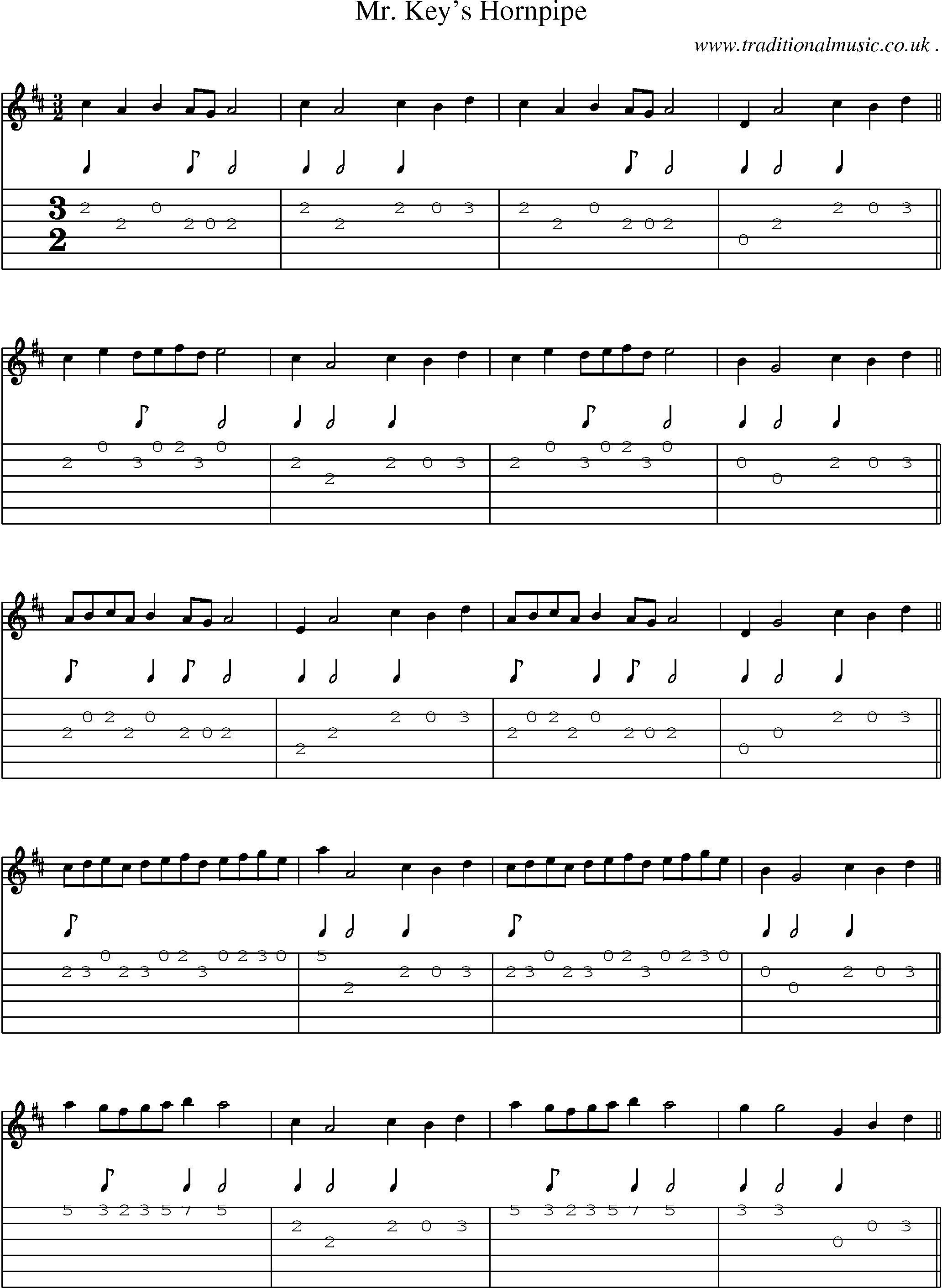 Sheet-Music and Guitar Tabs for Mr Keys Hornpipe