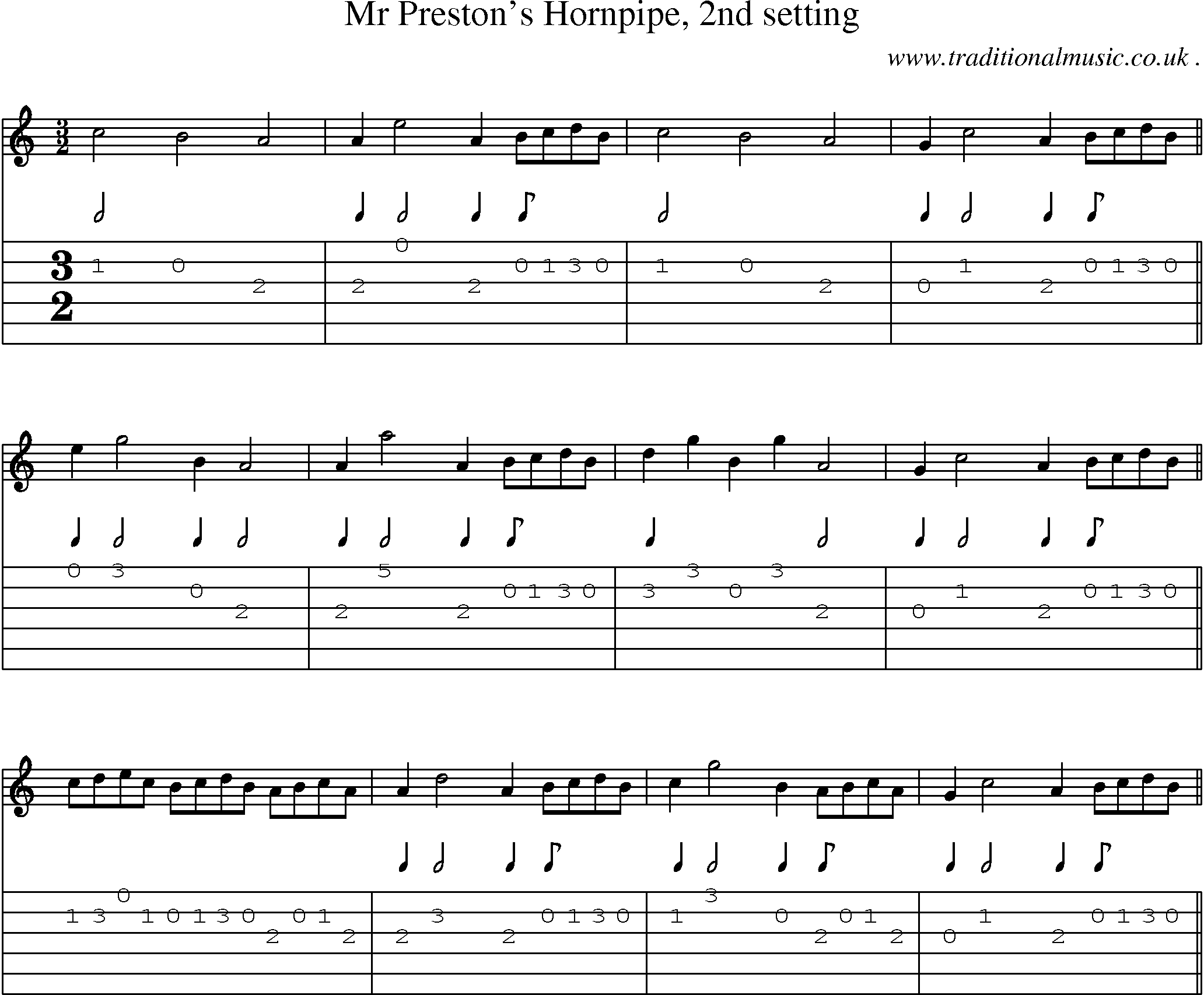Sheet-Music and Guitar Tabs for Mr Prestons Hornpipe 2nd Setting
