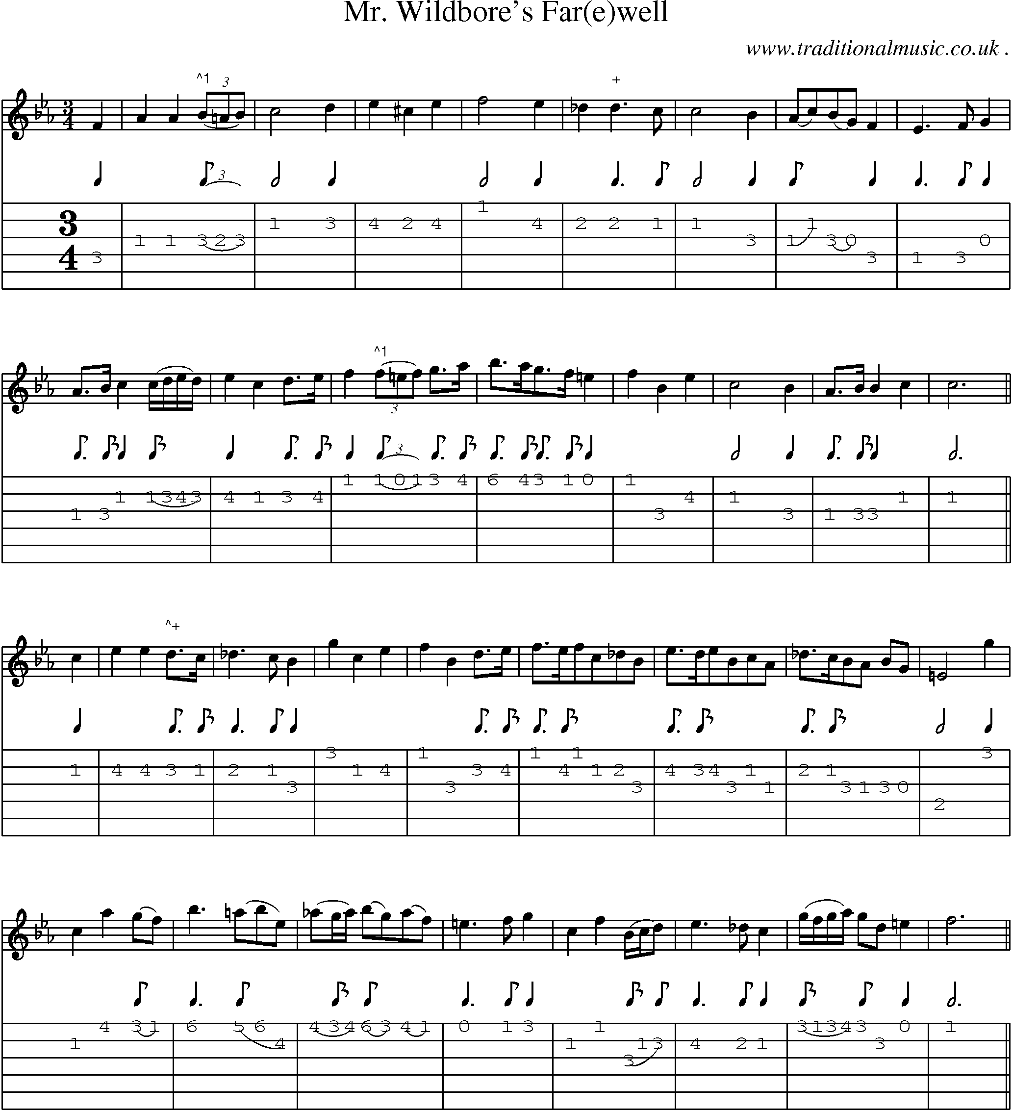 Sheet-Music and Guitar Tabs for Mr Wildbores Far(e)well